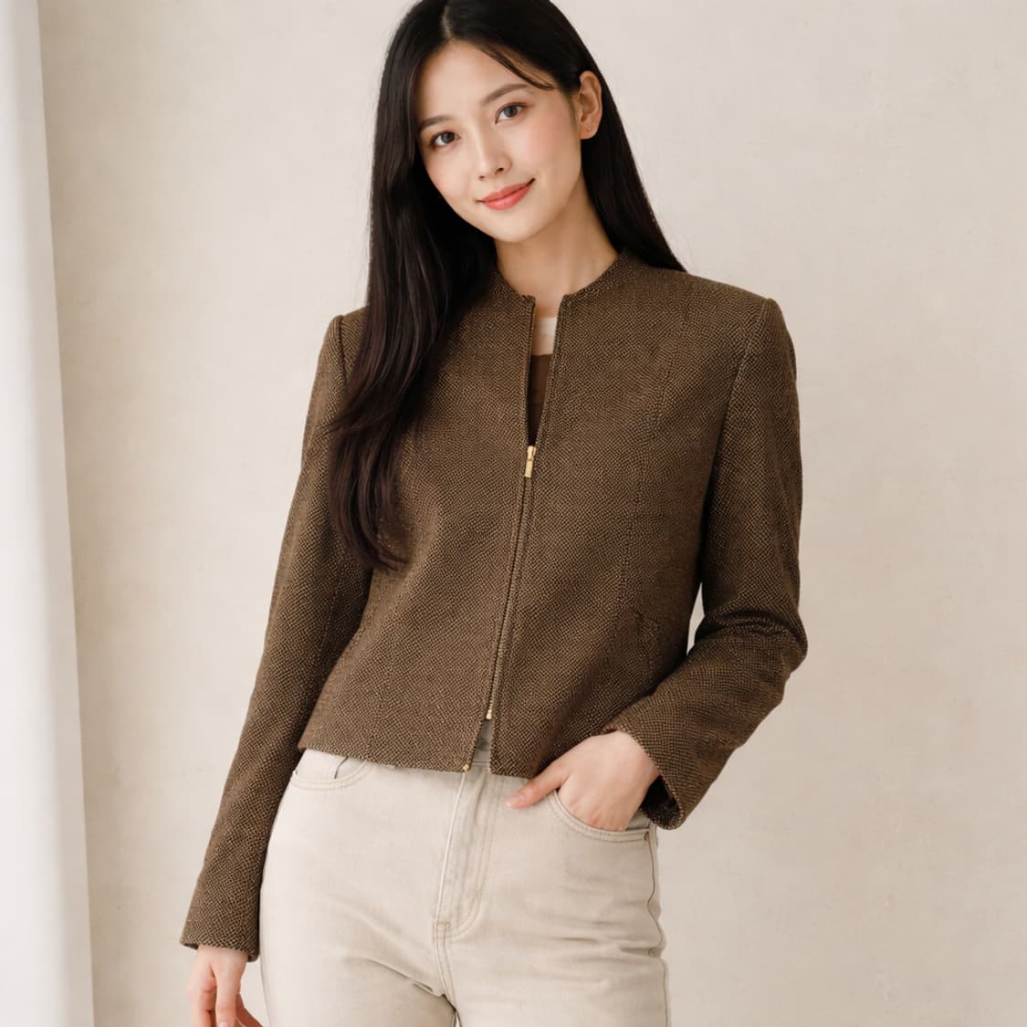 마리나리날디 브라운 패턴 울 100% 집업 자켓 상품이미지2