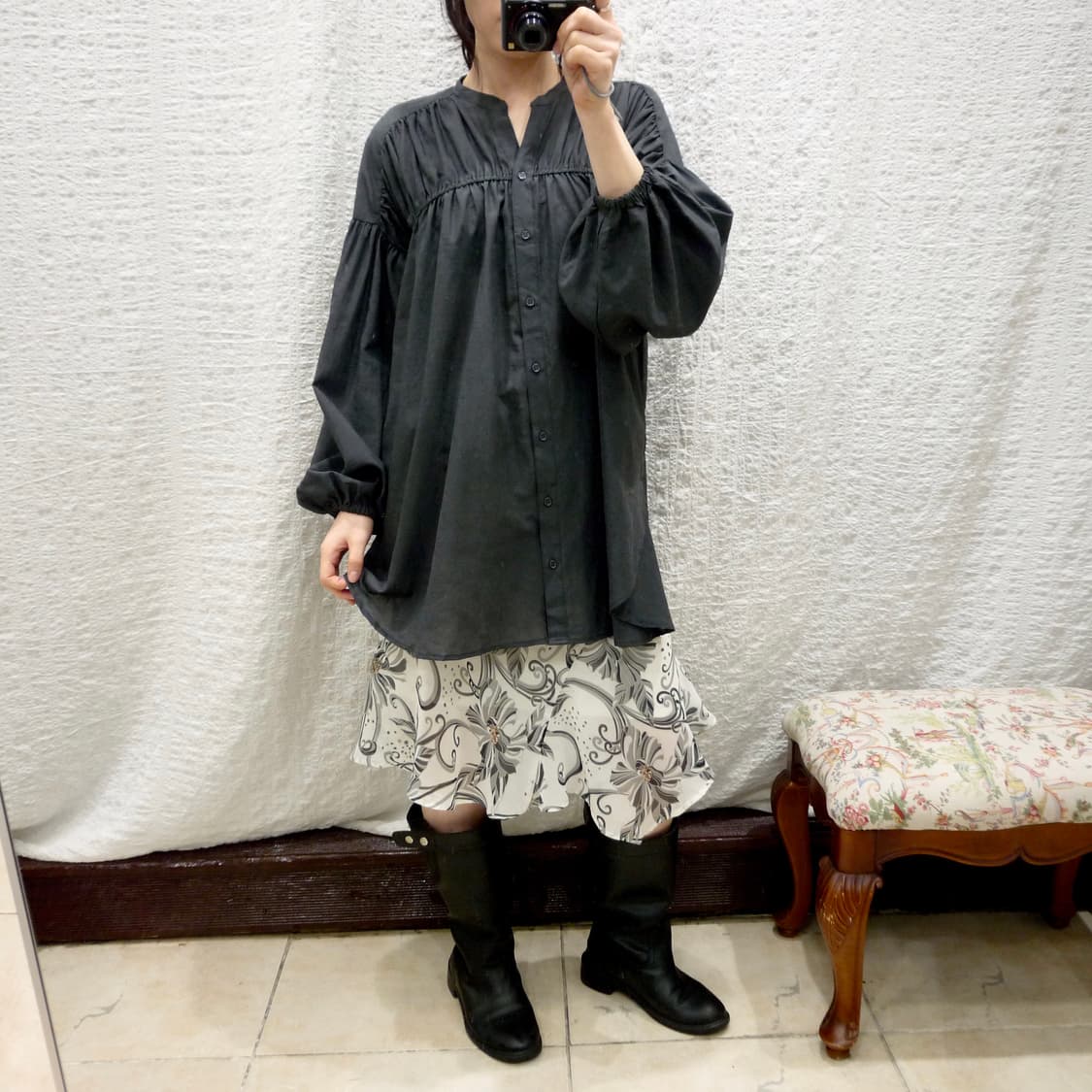 charcoal shirred blouse 상품이미지5