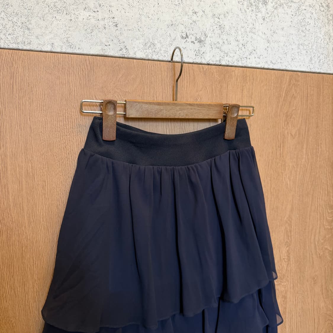 빈티지 캉캉 미디 스커트 쉬폰 레이어드 레이스 디테일 네이비 상품이미지3