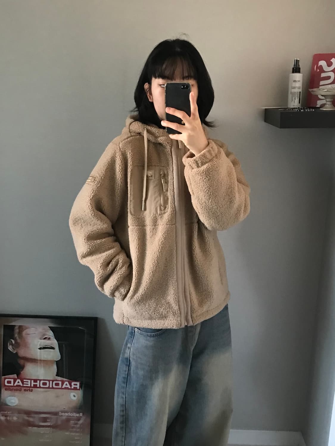 지프 폴라베어 베이지 플리스 후드집업 상품이미지3