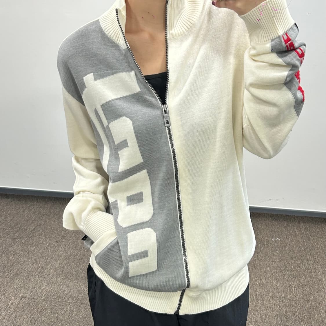 FUBU 후부 사이드 레터링 아이보리 니트집업  상품이미지2