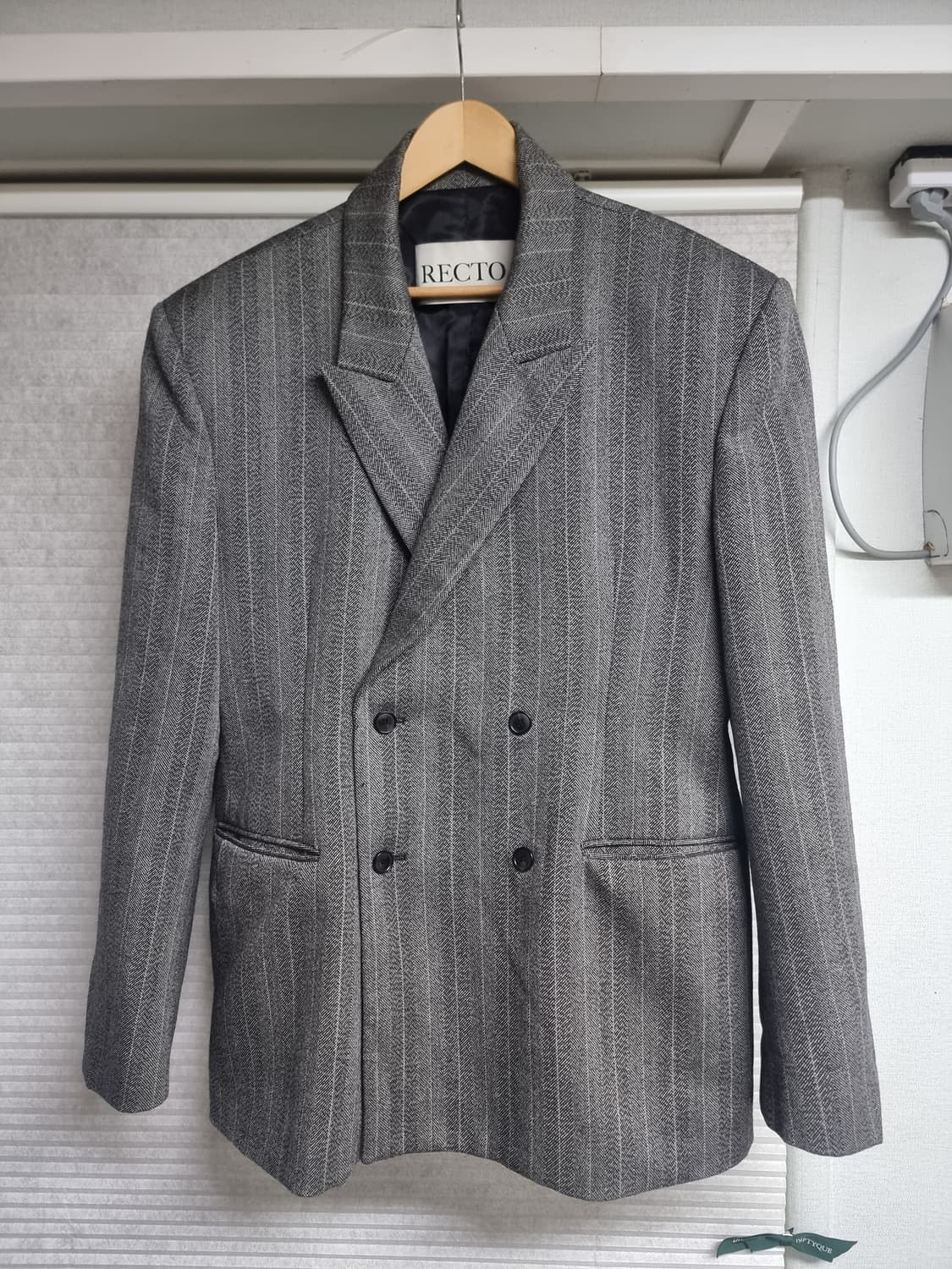 렉토 더블 브레스트 피크드 블레이저 차콜그레이 헤링본 L 상품이미지2