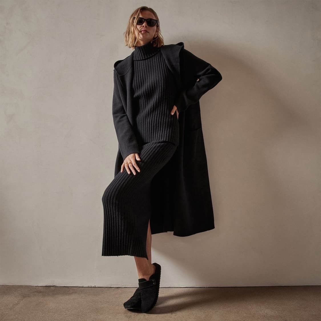 (정품/새상품) 제임스 펄스 여성 블랙 캐시미어 100% 후드 코트 상품이미지4