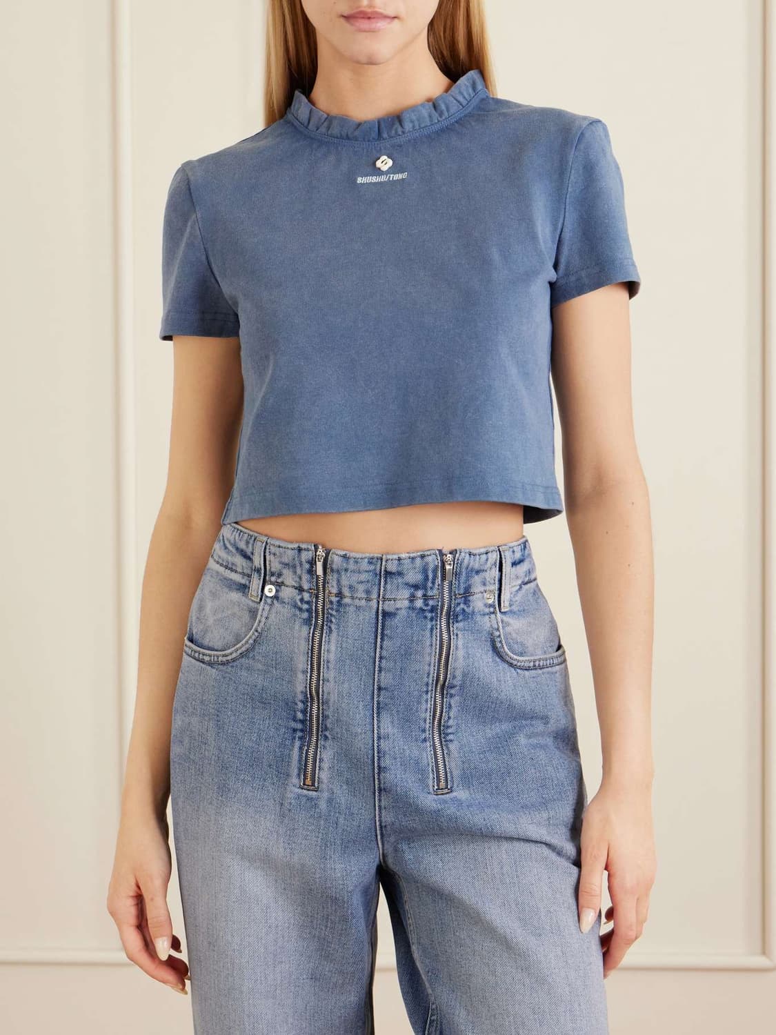 [8,10]슈슈통 26ss Wave 레이스 카라 티셔츠/블루 상품이미지2