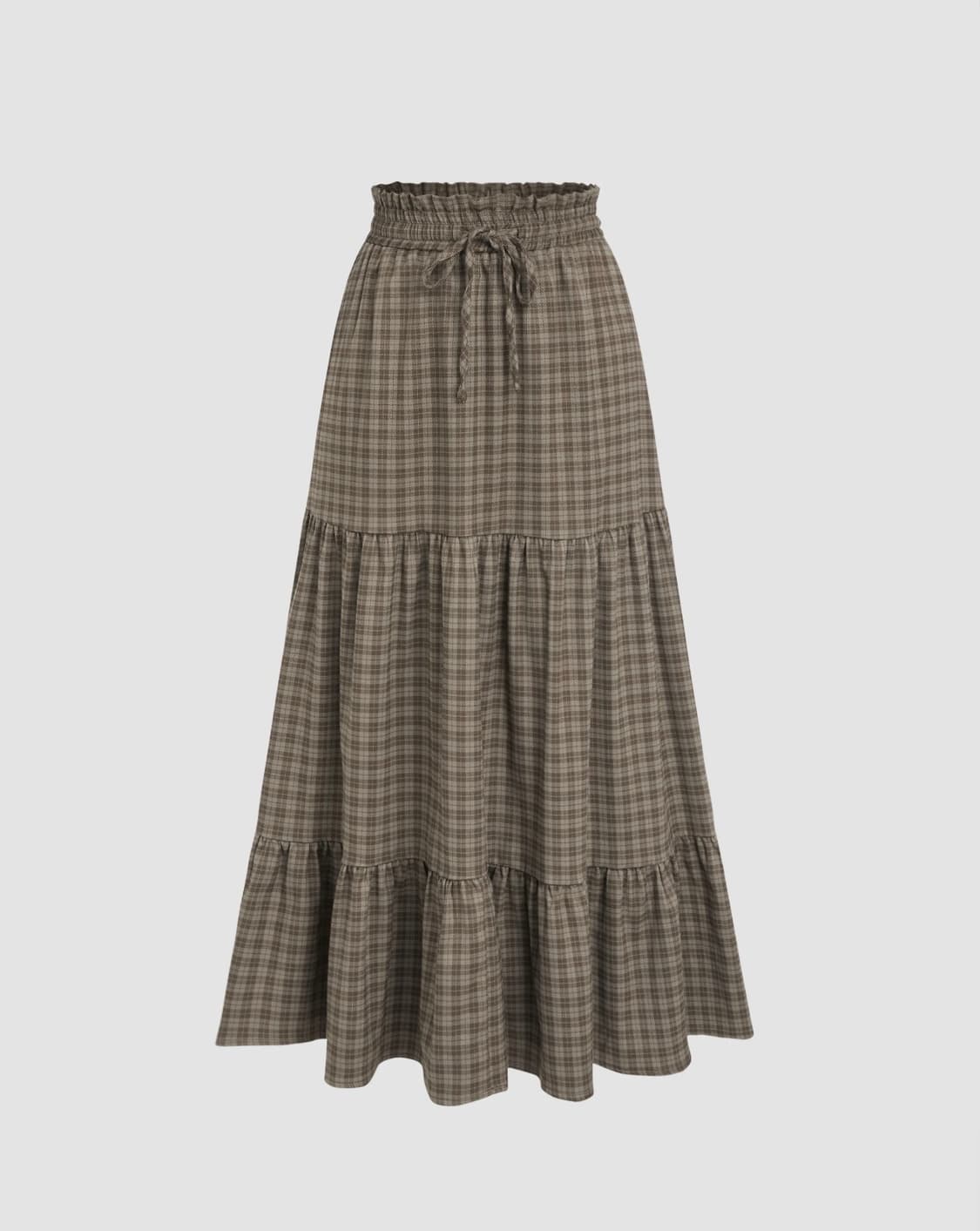 샵사이다 브라운 체크 롱치마 상품이미지1