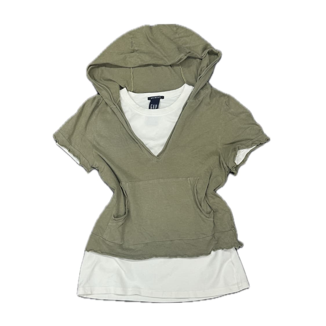 그런지 카키 레이어드 후드 반팔 티셔츠 상의 코디세트 히피 에스닉 상품이미지2