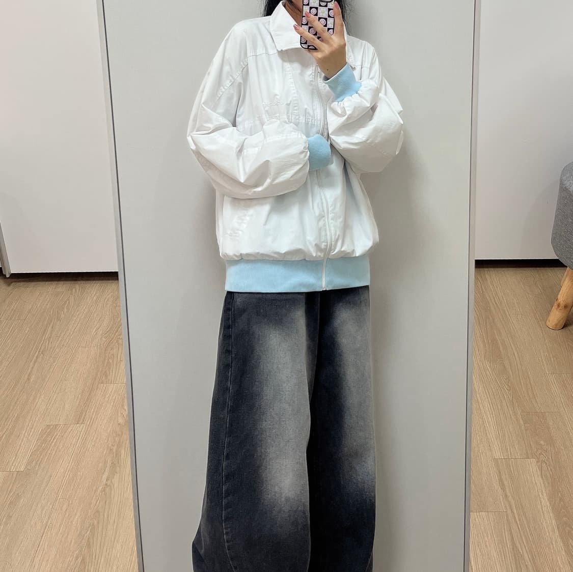 아디다스 00s 자수로고 화이트 하늘 코튼 집업 자켓 상품이미지1
