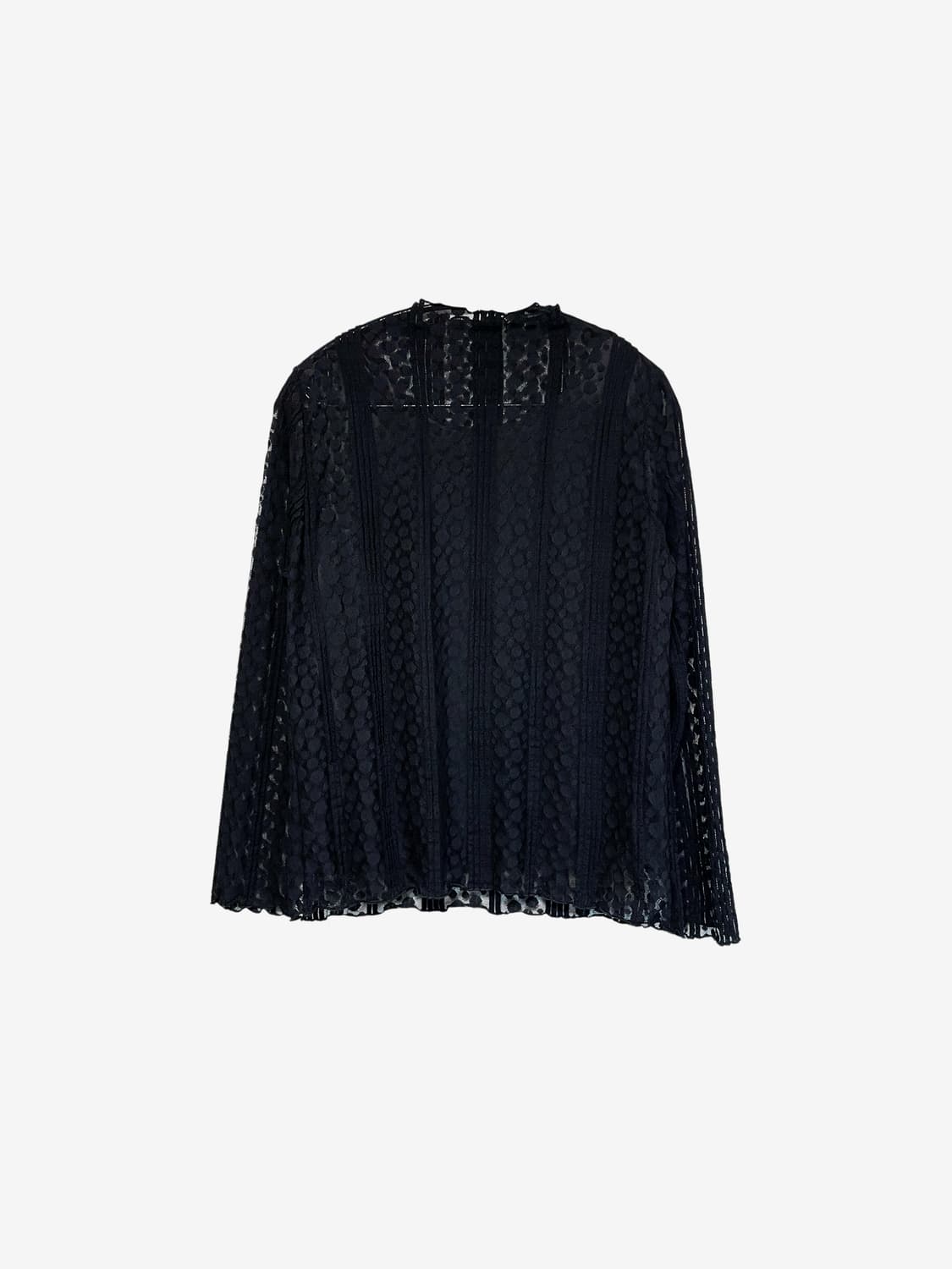Lace Sheer Long Sleeve Blouse - Black 상품이미지7