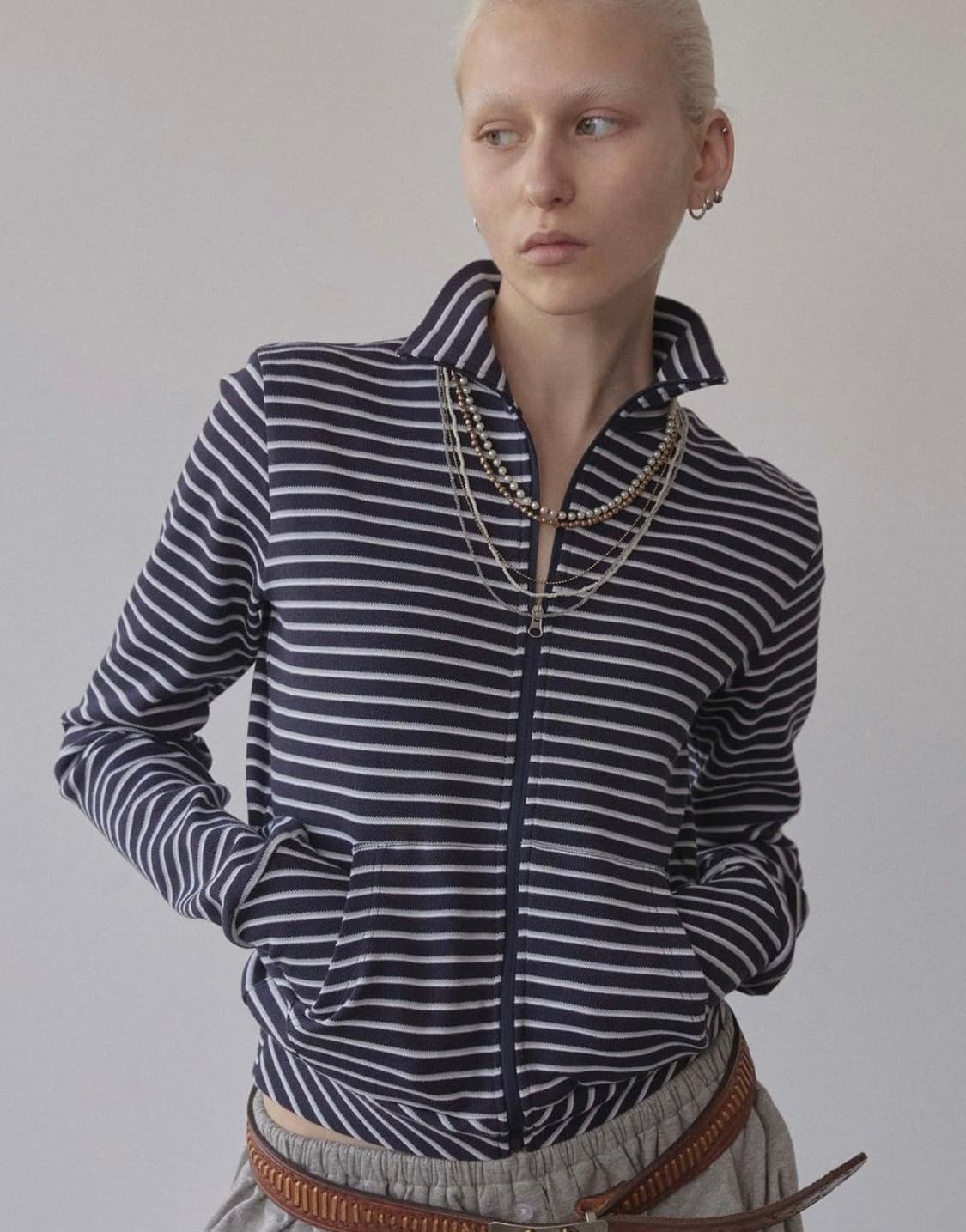 스컬프터 Striped Track Jacket Navy 상품이미지1