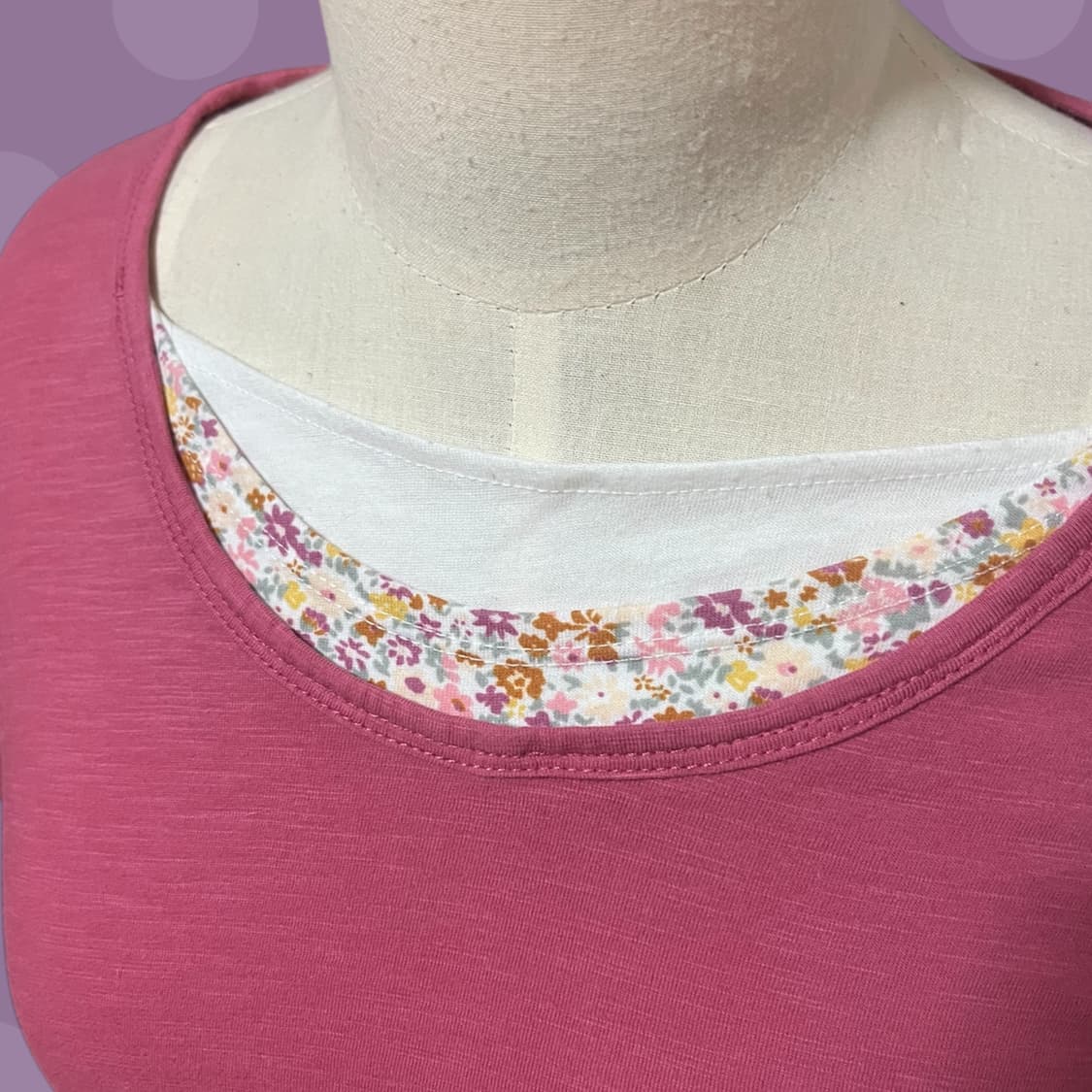 빈티지 진달래핑크 플라워 레이어드 티셔츠 상품이미지4