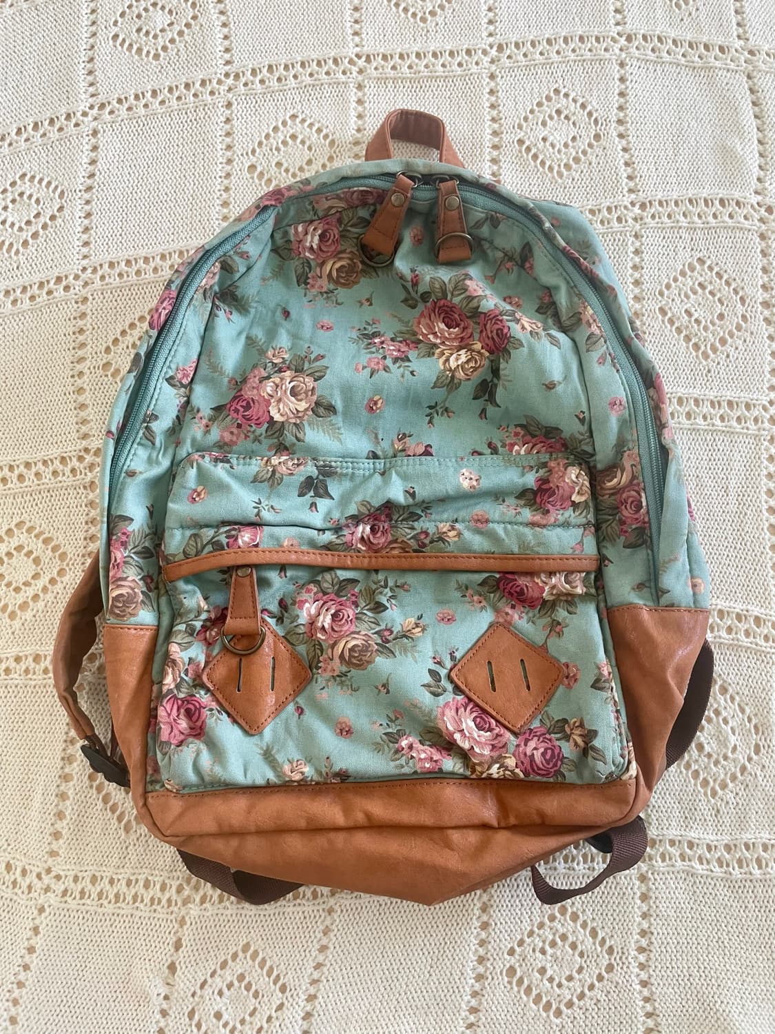 모리걸 빈티지 잔꽃 플라워 민트 백팩 🌸🌷🩵 상품이미지1