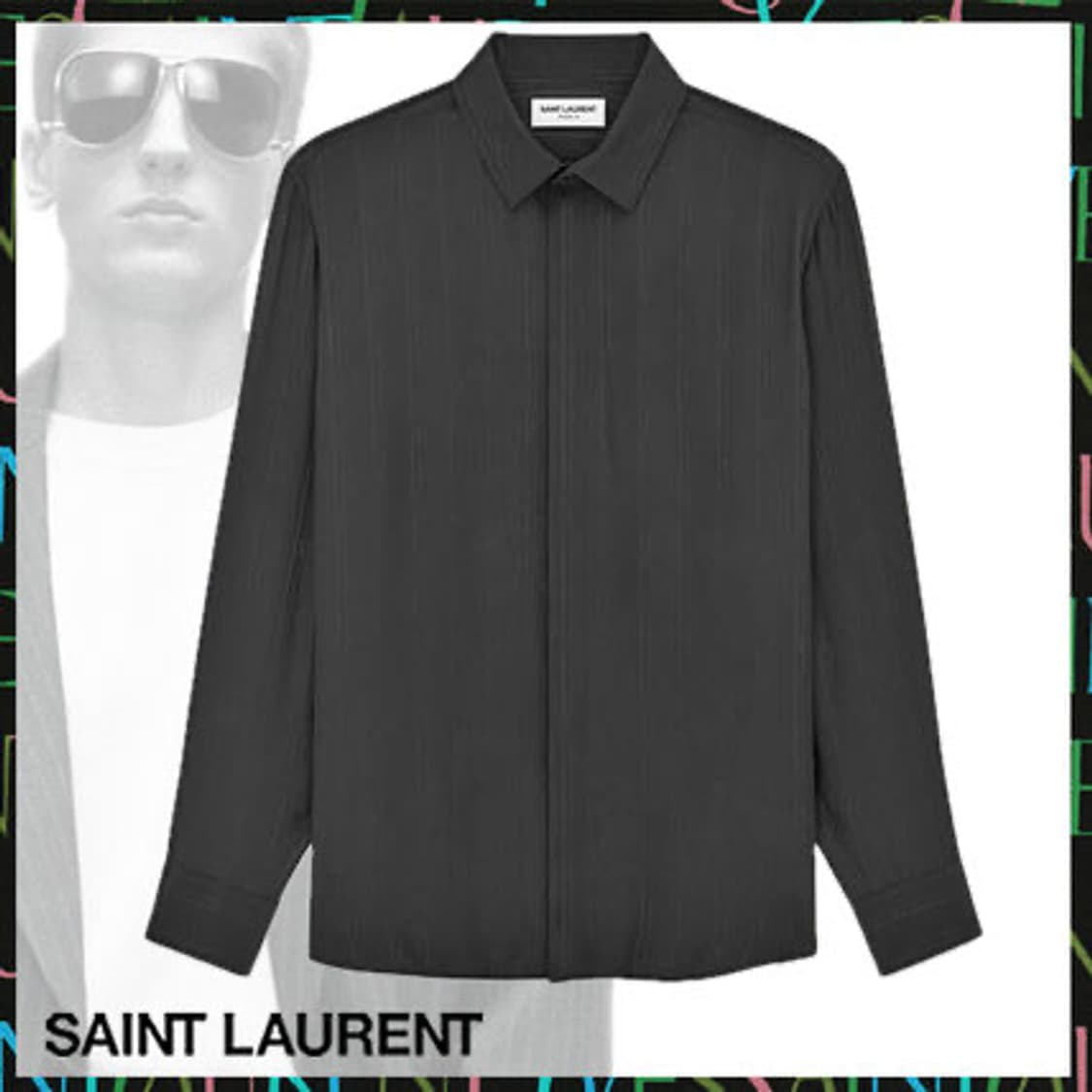[차은우님 착용] 생로랑 24ss 카산드라 실크 스트라이프 셔츠 상품이미지4