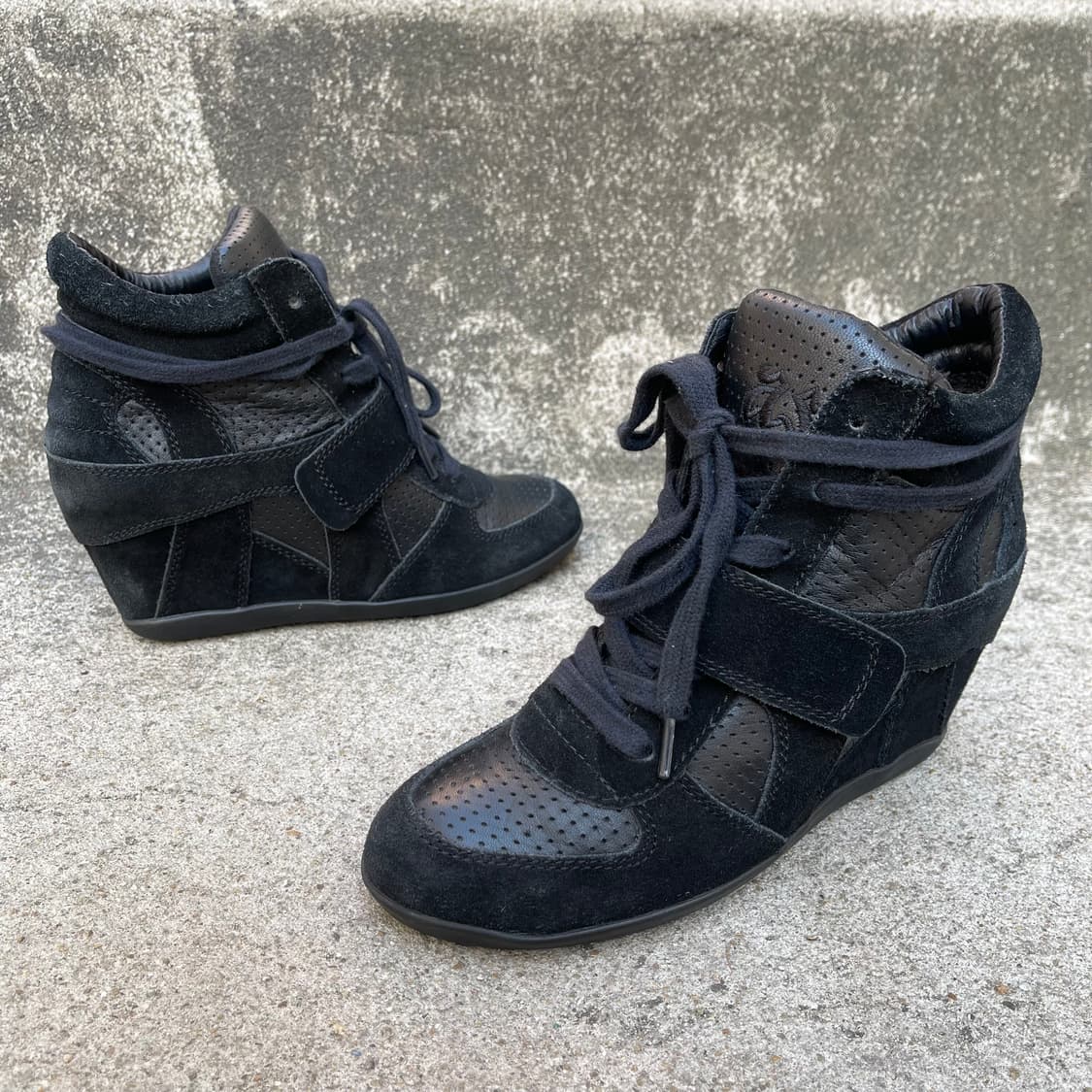 [36] ASH 블랙 레더/스웨이드 웨지힐 스니커즈 (230) 상품이미지3