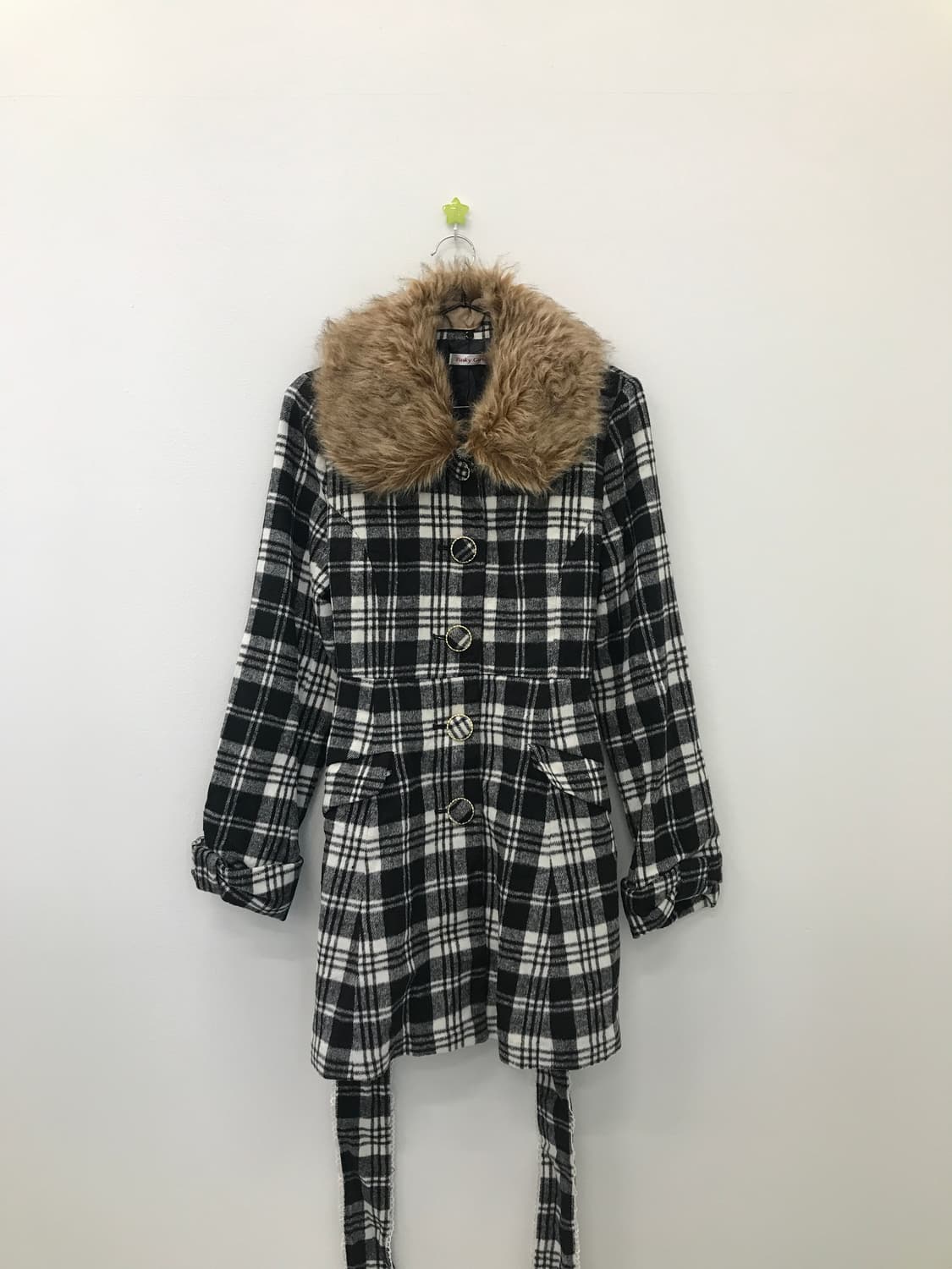 Jpn Onee-Gyaru Check Fur Collar Coat 상품이미지3