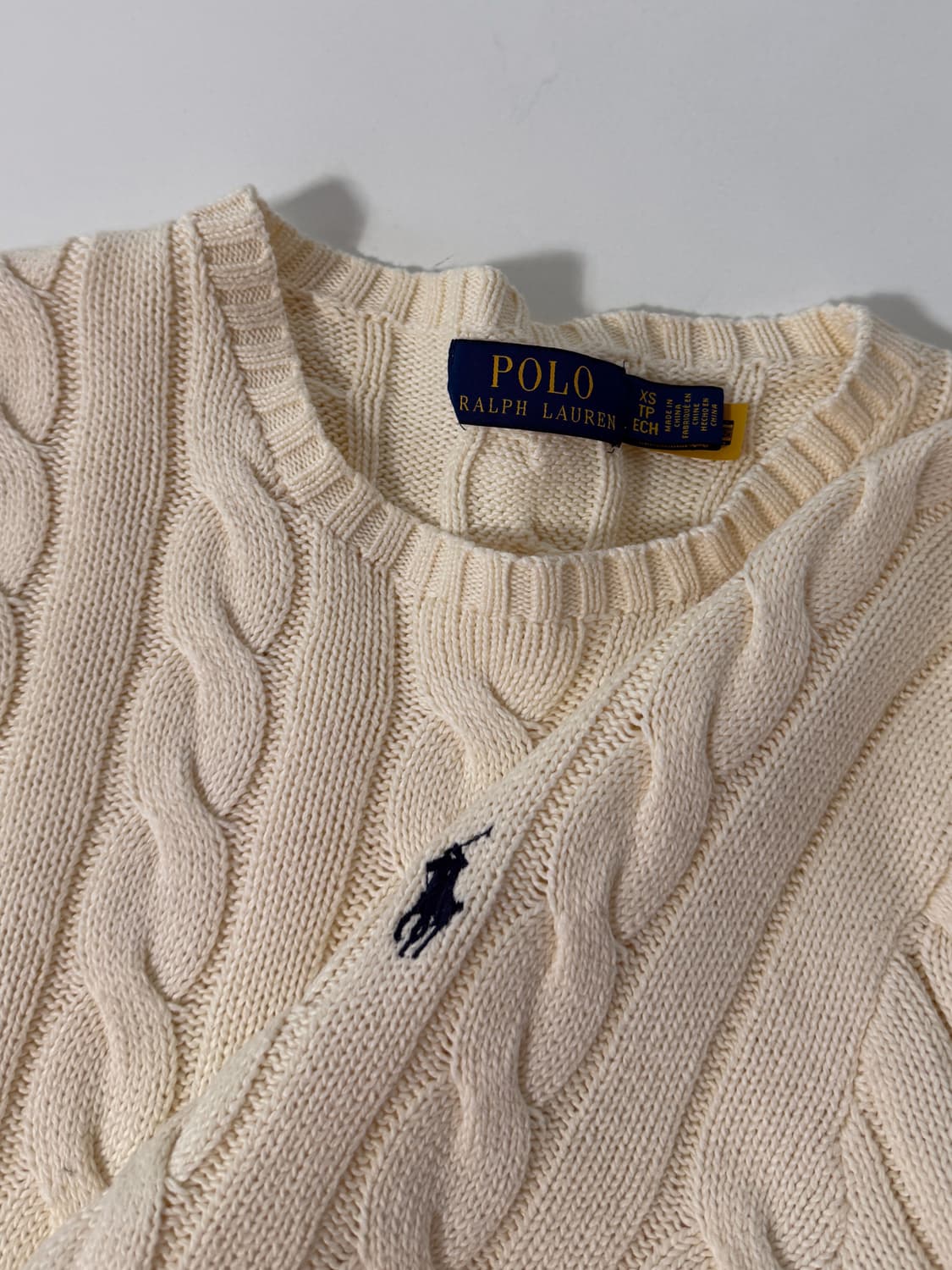 폴로 랄프로렌 신형 QR라벨 루즈핏 크림 아이보리 꽈배기 니트 상품이미지4