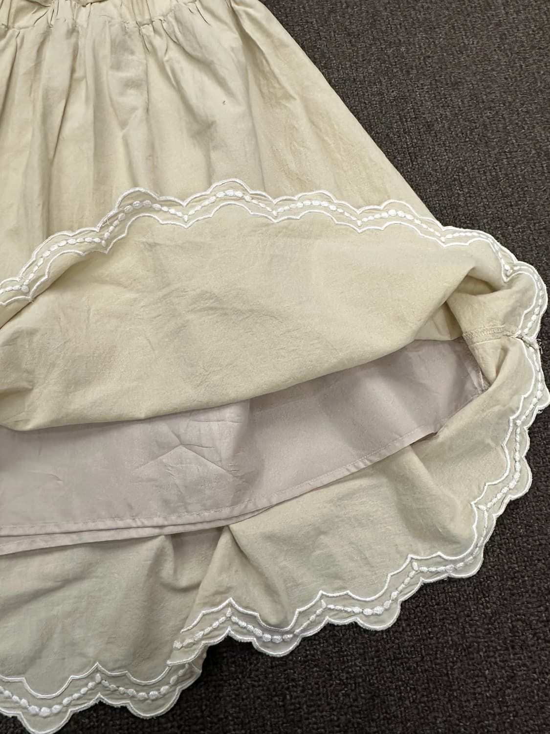 OS)Japanese vintage 자수 디테일 밴딩 베이지 미디 스커트 상품이미지6