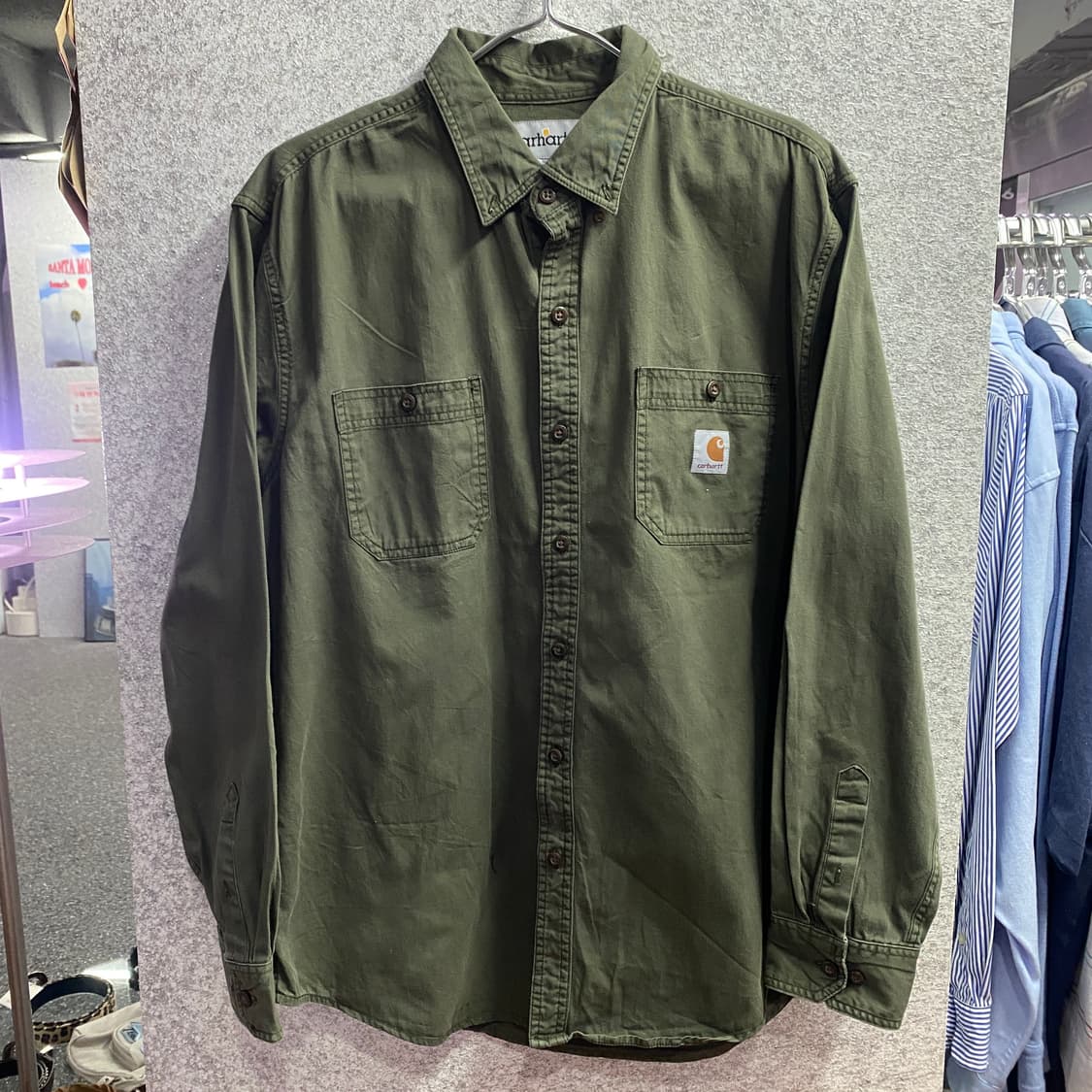 칼하트 패치로고 투포켓 카키 셔츠 B3166 상품이미지2