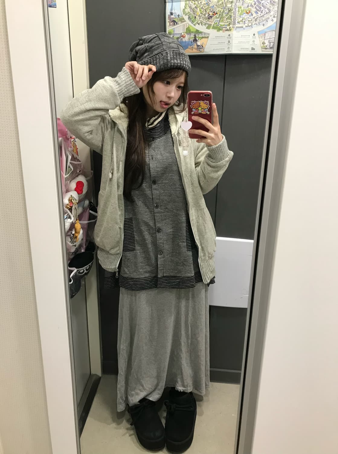 스트라이프 너드 니혼진 그레이 롱스커트 코디세트 상품이미지2
