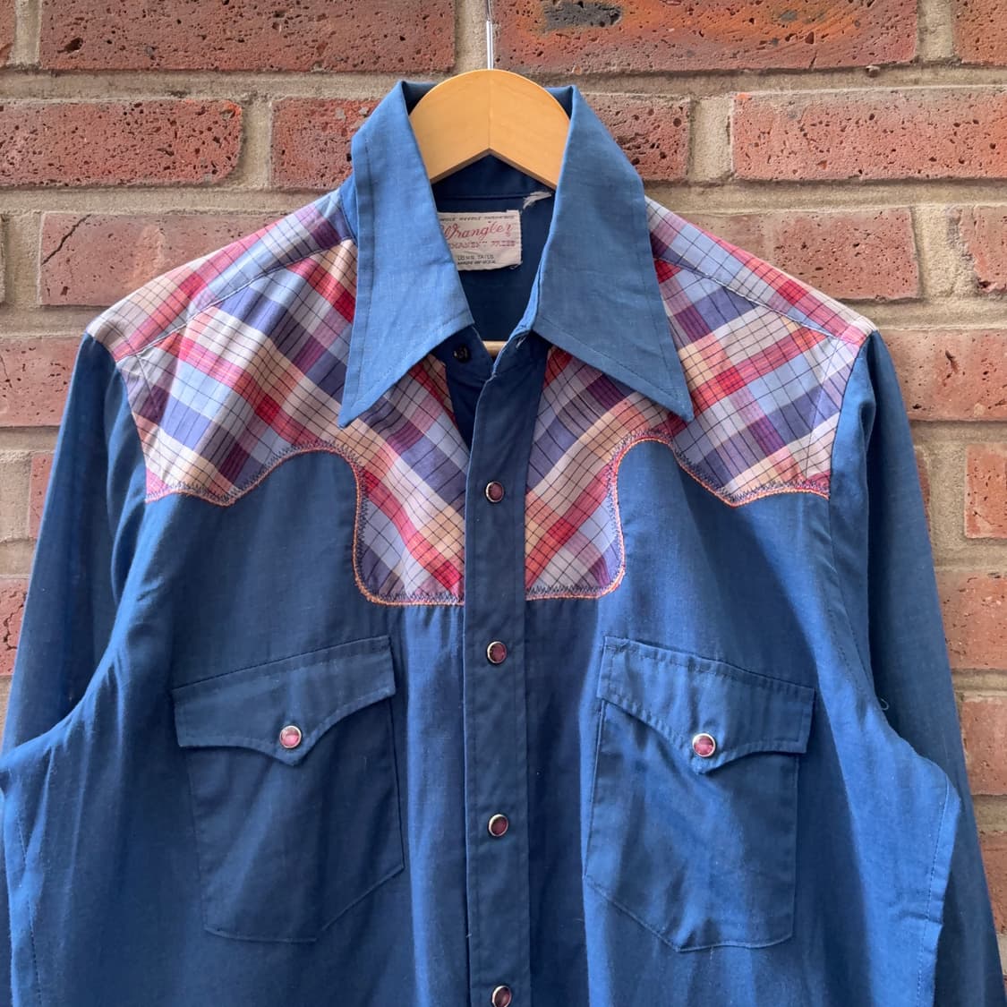 70~80s USA 랭글러 Wrangler 체크 요크 웨스턴 셔츠 상품이미지2
