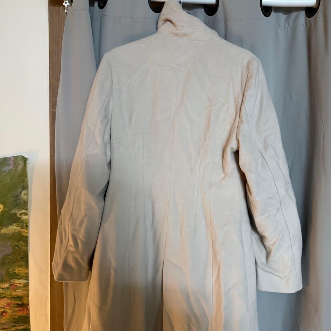 하이넥 투버튼 화이트 롱코트 울코트 상품이미지5