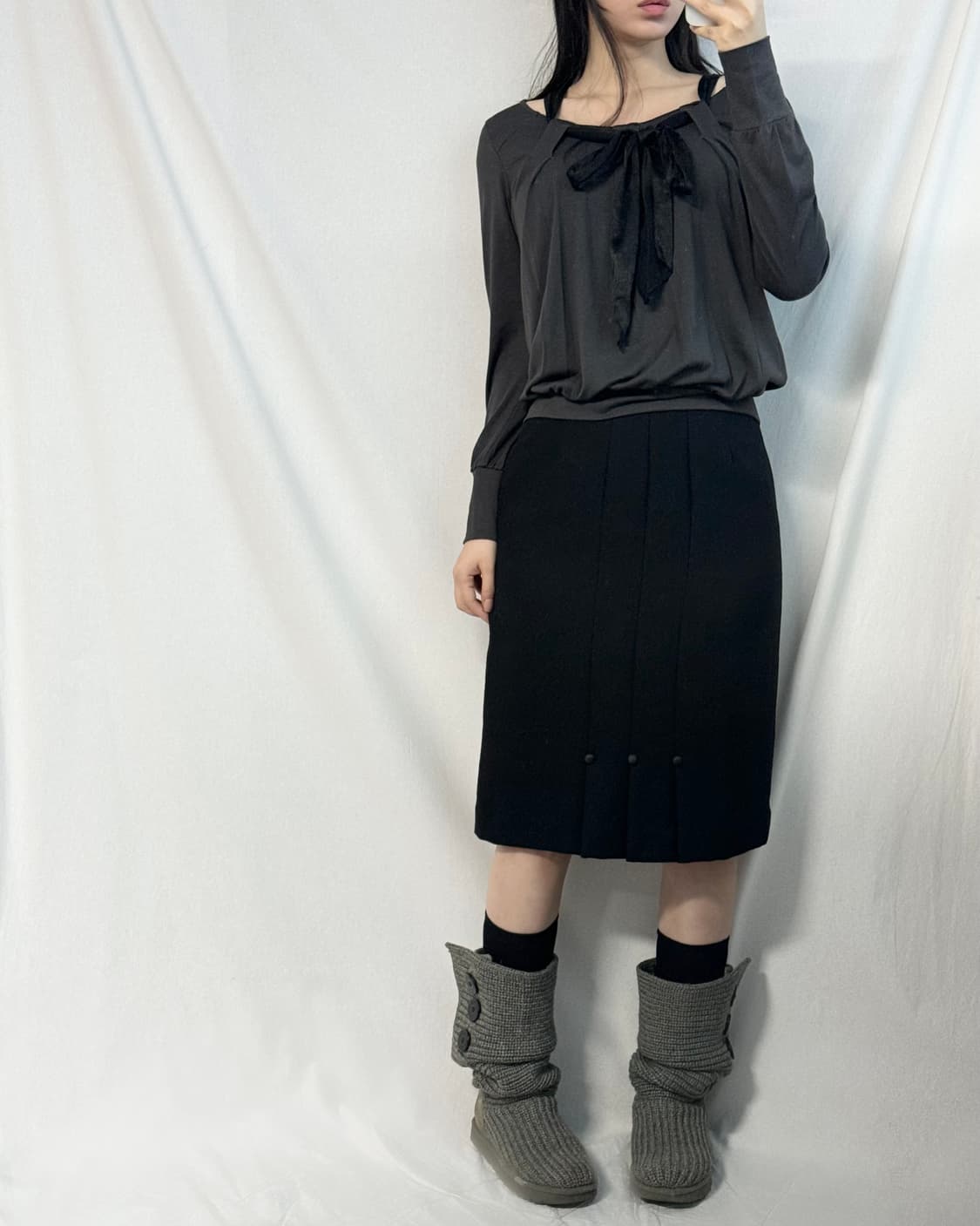 리본 타이 넥 탑 울 스커트 2pcs SET 상품이미지10