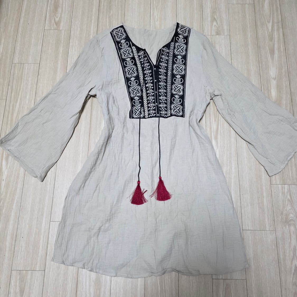 빈티지)오리엔탈 에스닉 보헤미안 모리걸 자수 튜닉 롱슬리브원피스 상품이미지2