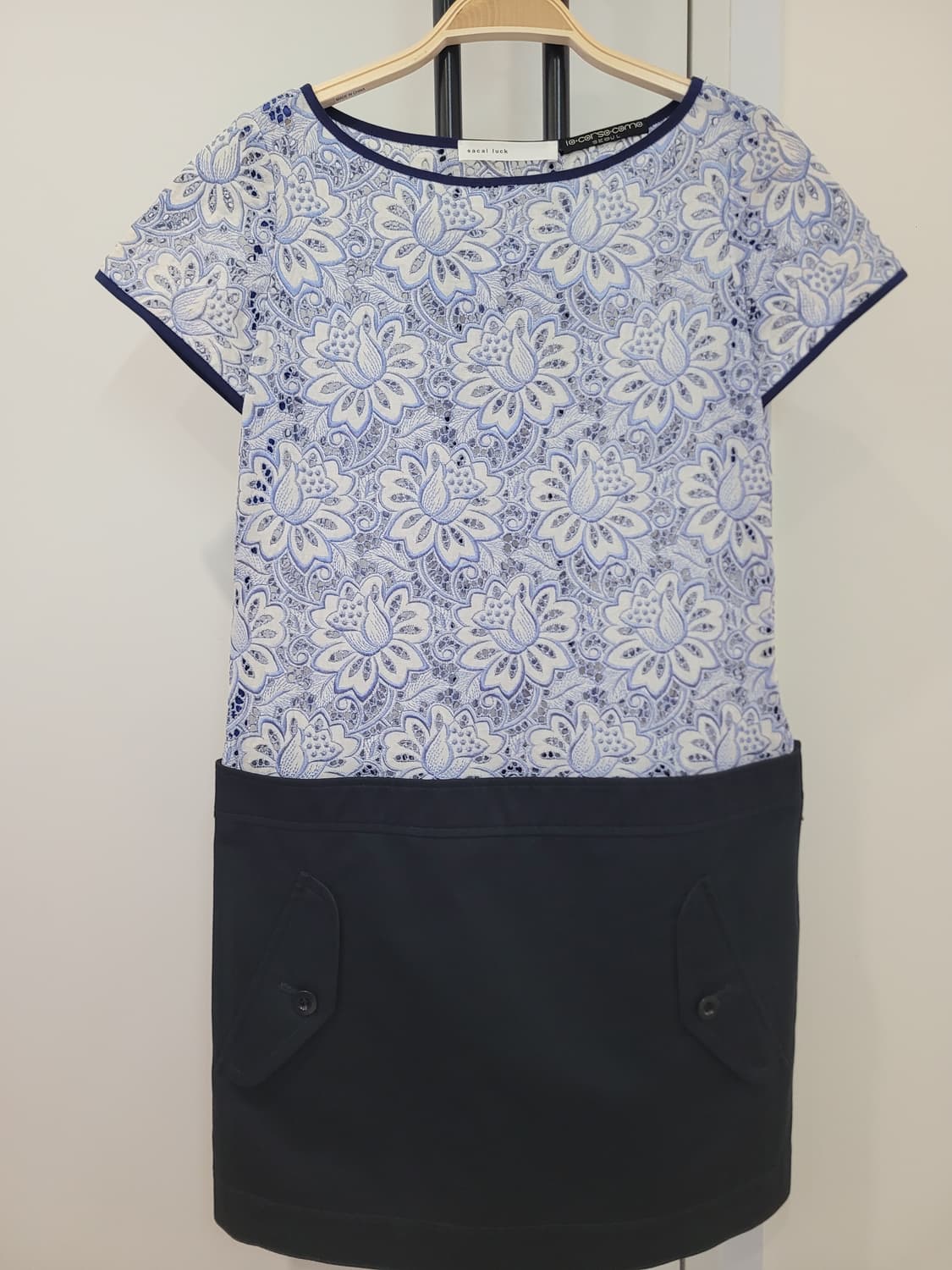 사카이럭 레이스 배색 미니 원피스  44~55 상품이미지1