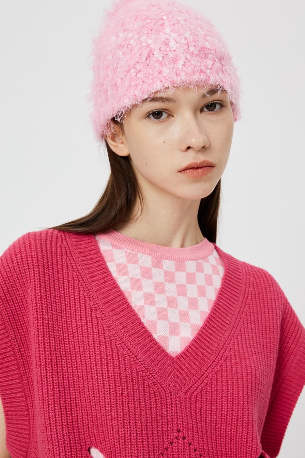 Moonsun (문선) 헤어리 비니 핑크 (os) 상품이미지1