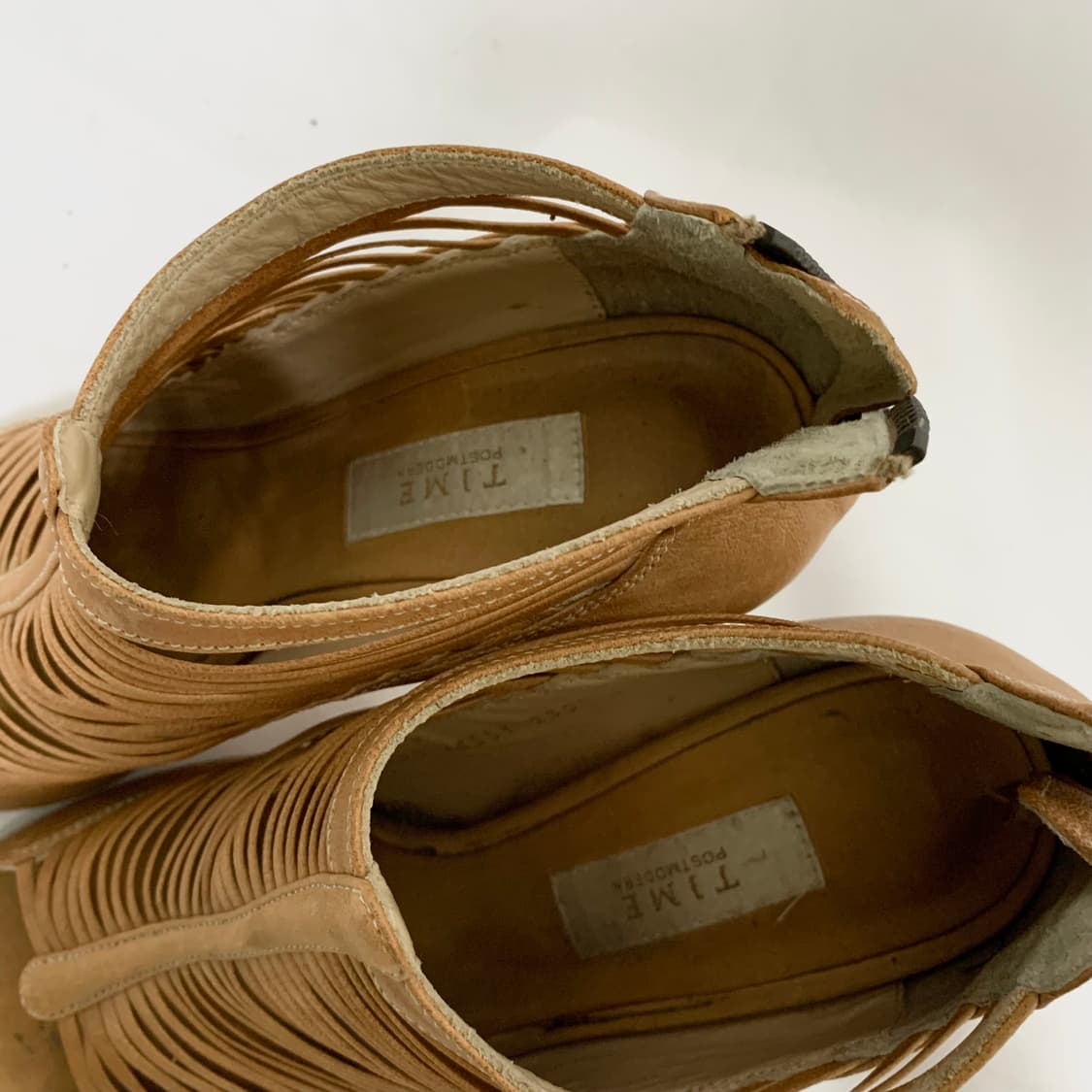 한섬 타임 TIME 스트랩 오픈토 샌들 힐 카멜 235mm 빈티지 구두 상품이미지4