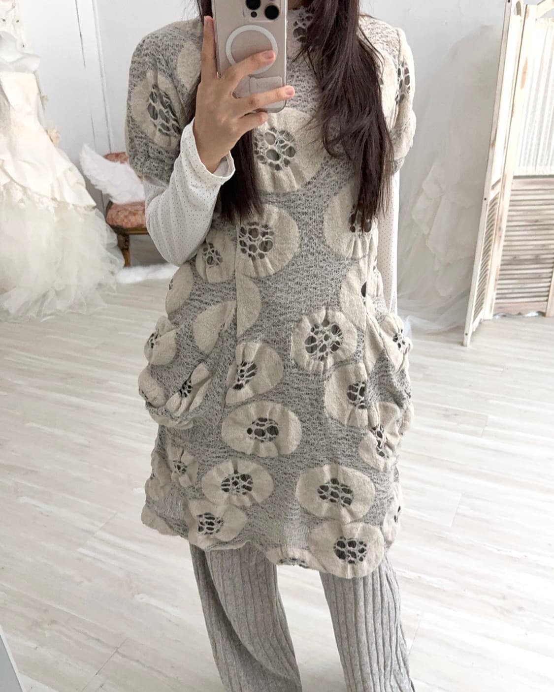 mute oatmeal unique pattern dress + dot  상품이미지5