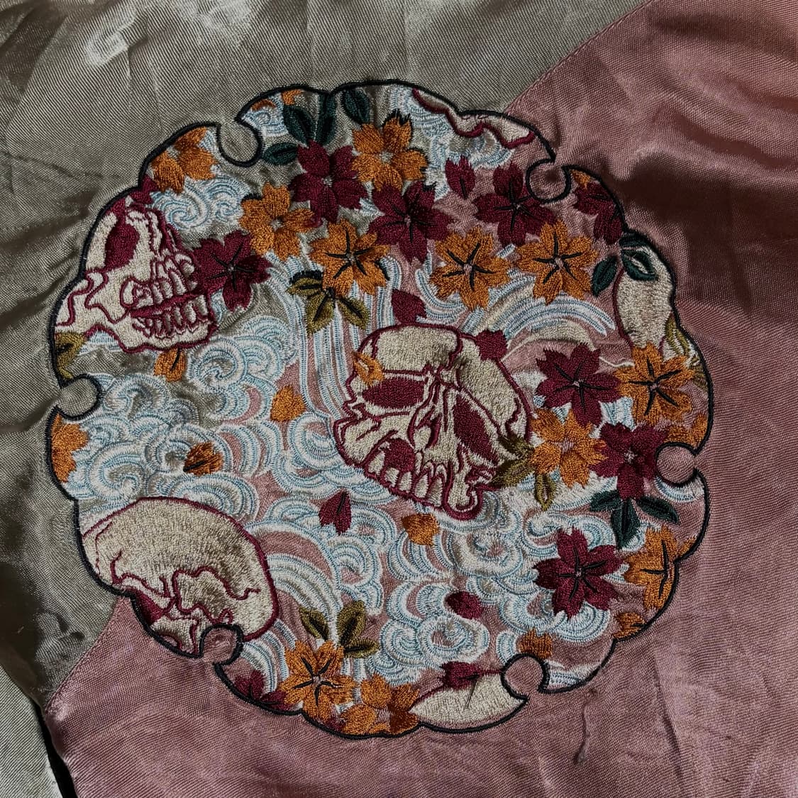 재패니즈클래식 양면 핑크 해골 자수 스카쟌 일본빈티지 스카잔 자켓 S 상품이미지8