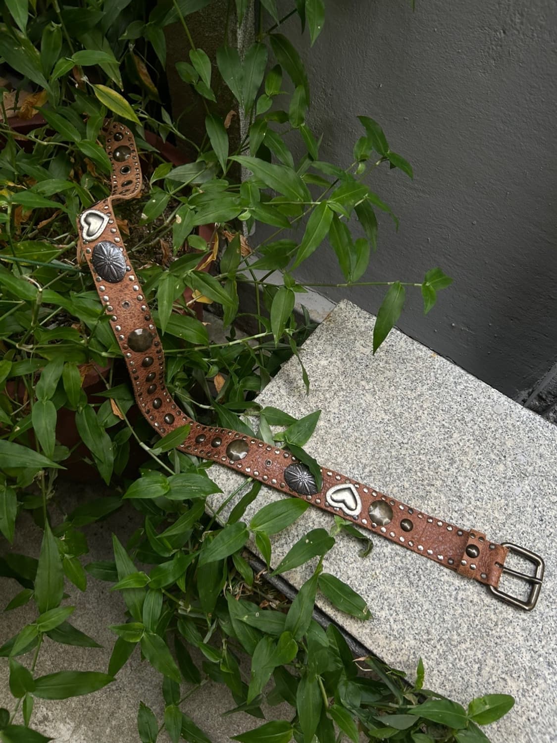 *rare*빈티지 90s 하트 스터드 브라운 레더 벨트 상품이미지1