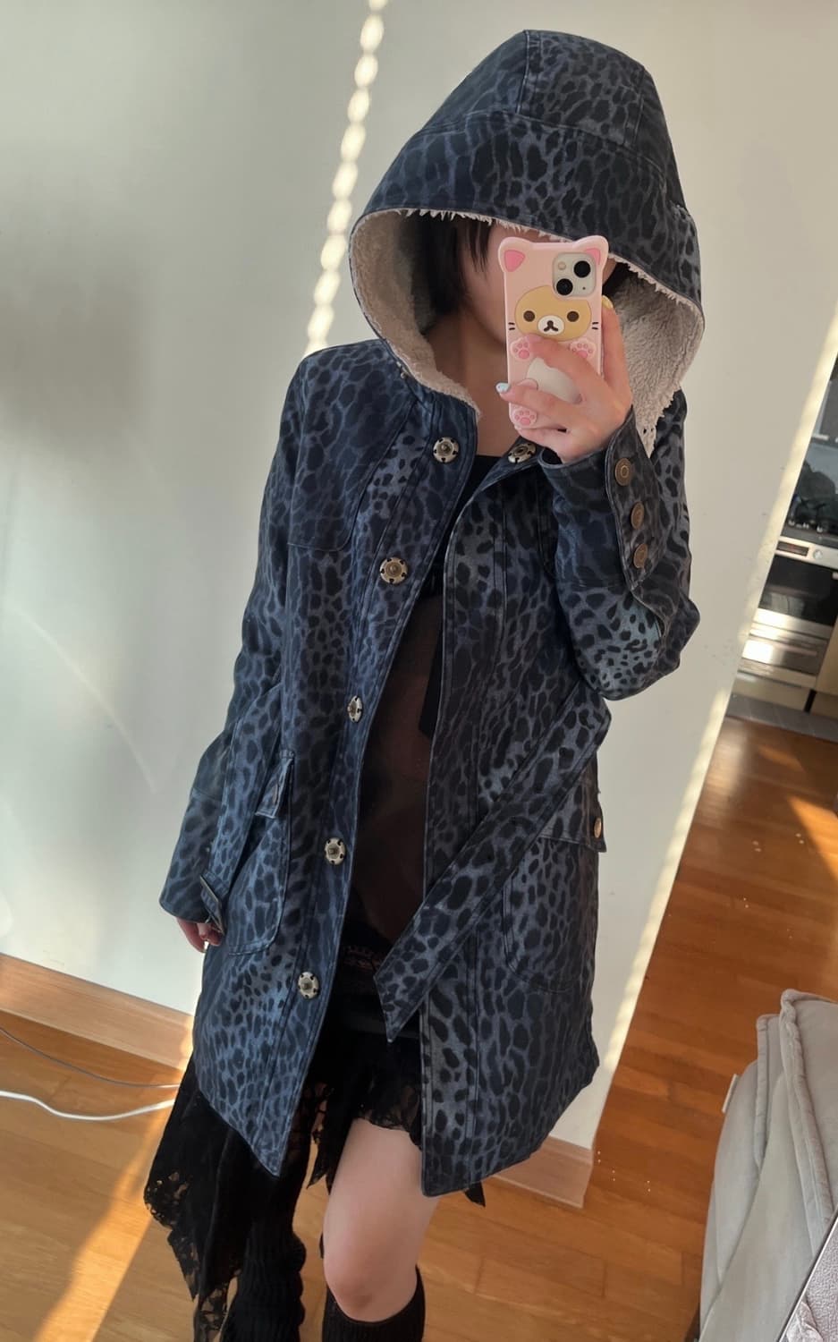 히스테릭 글래머 레오파드 양털 후드 트렌치 코트 상품이미지1