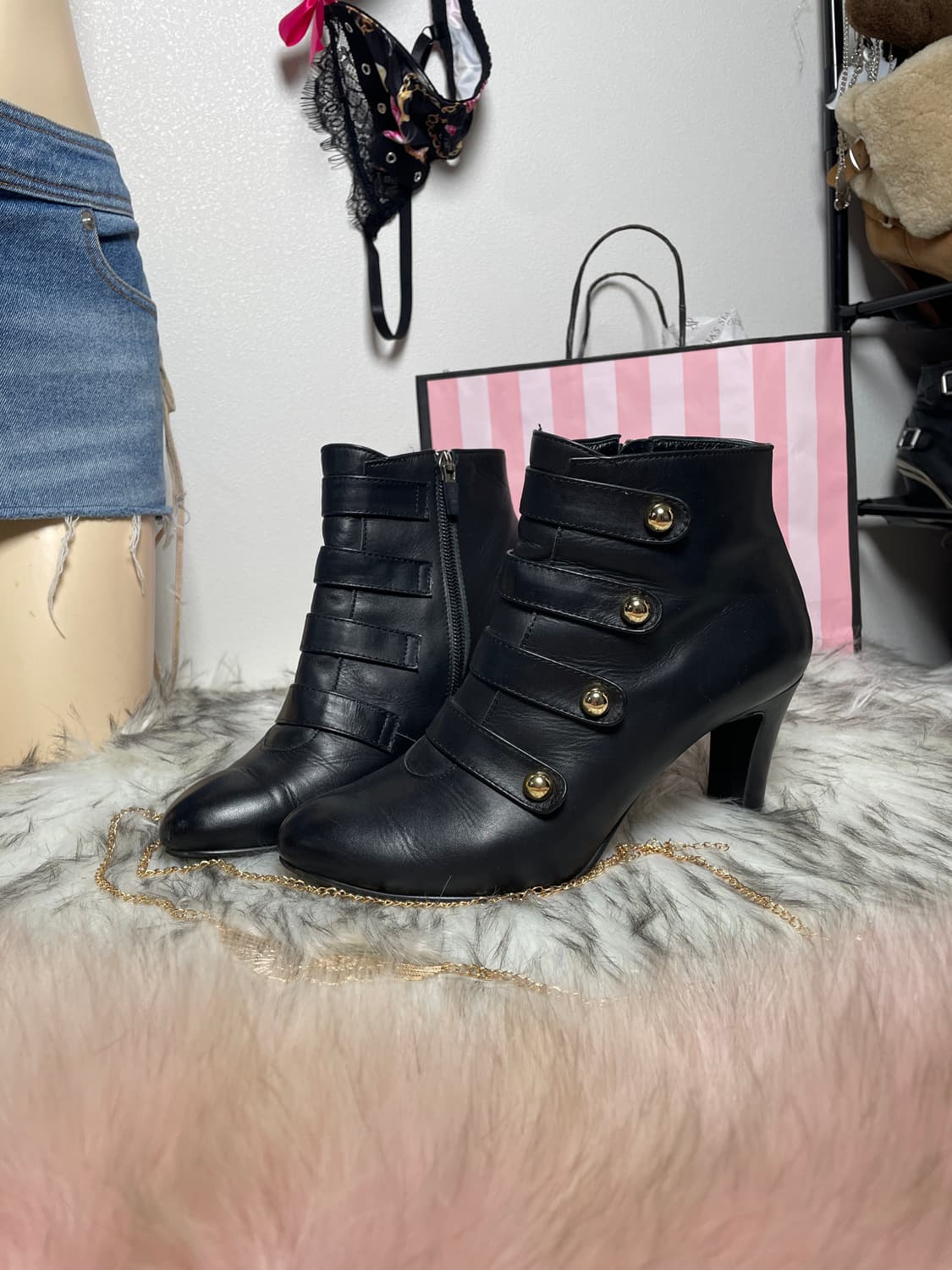 GO CCE 골드 버튼 앵클 부츠 힐 구두 상품이미지1