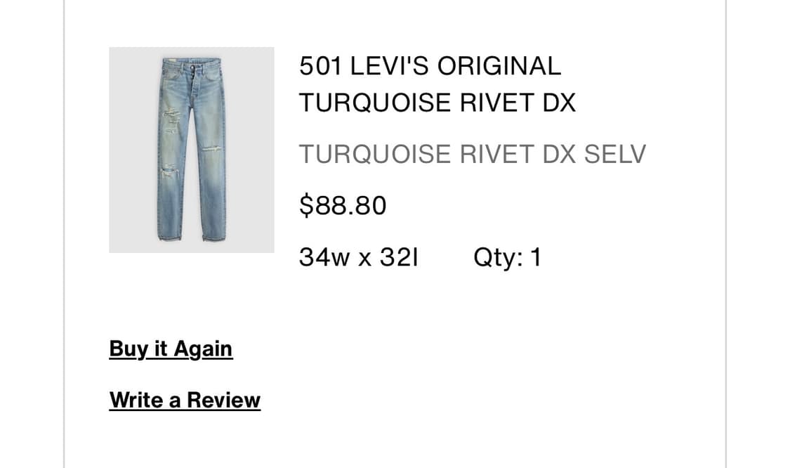 리바이스 501 셀비지 터콰이즈 데님 34x32 상품이미지6