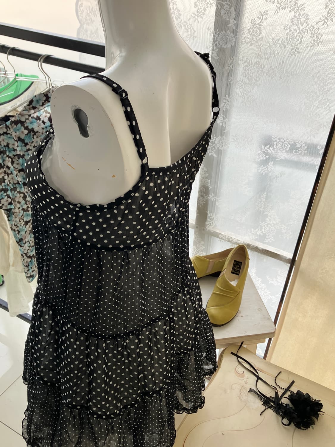 black dot crochet sheer dress 상품이미지2
