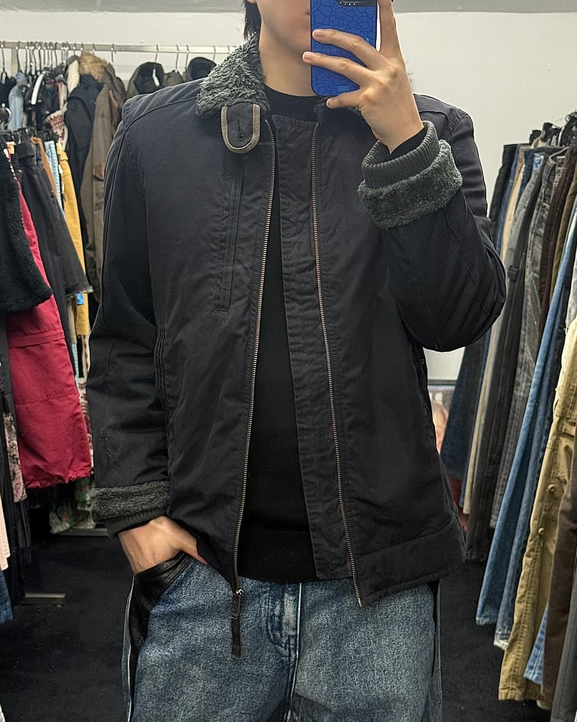 디젤 털 쉐르파 코튼 워크 자켓 비죠 하이넥 고스 펑크 네이비 남색 집업 상품이미지2