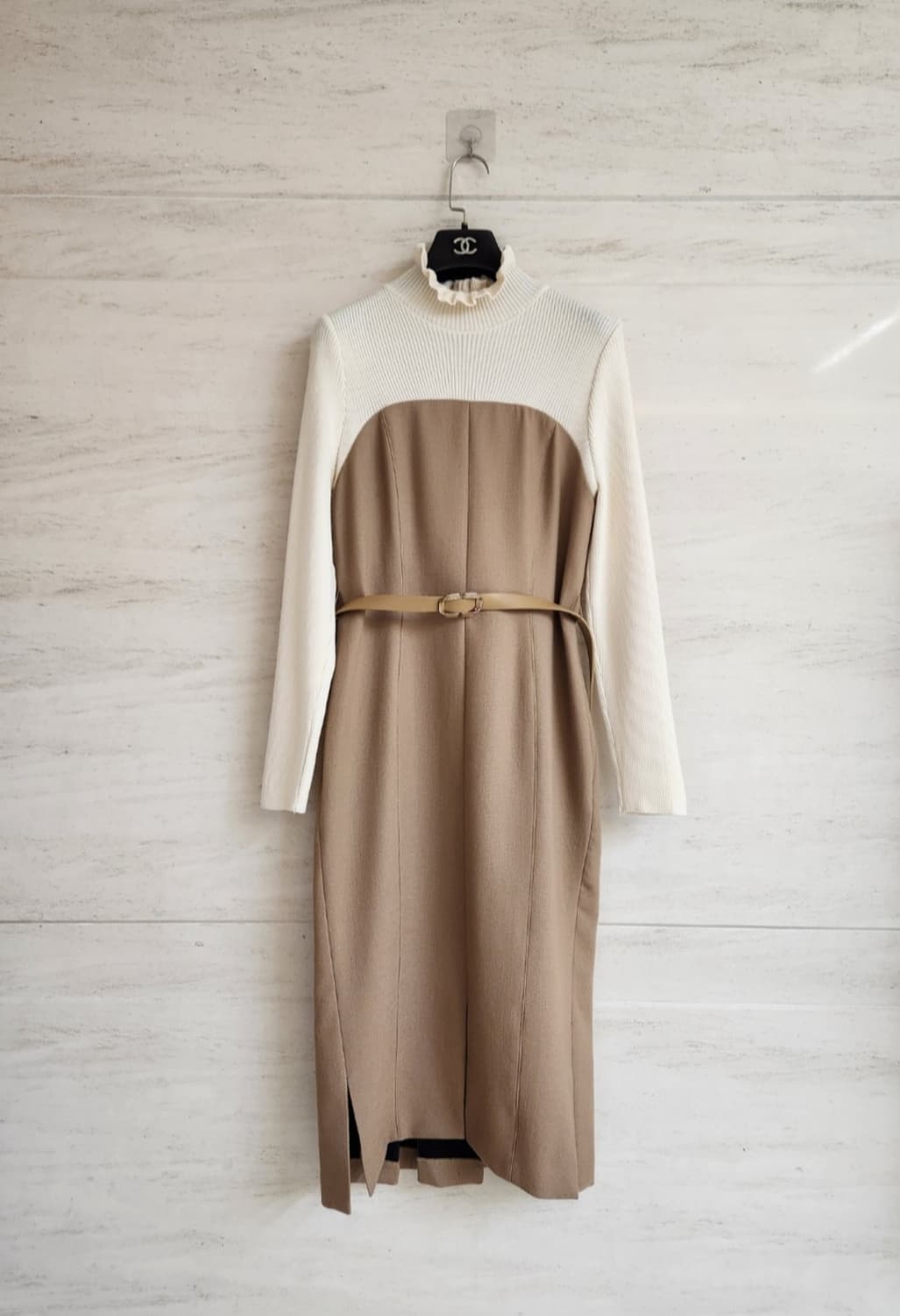 (베이지색상)지고트 고가라인 골지니트블럭 머메이드 원피스 55사이즈t 상품이미지7