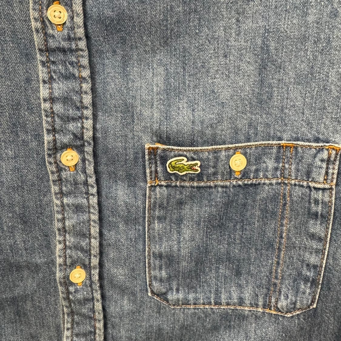 라코스테 데님 셔츠 카라넥 원포켓 로고 포인트 레귤러핏 진청 상품이미지5