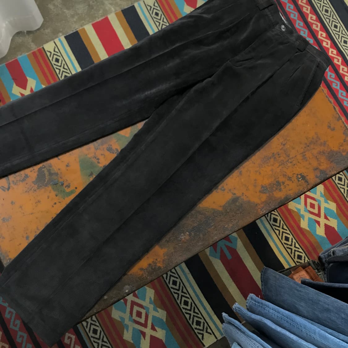 빈티지 블랙 핀턱 코듀로이 팬츠 허리 30 31  상품이미지3