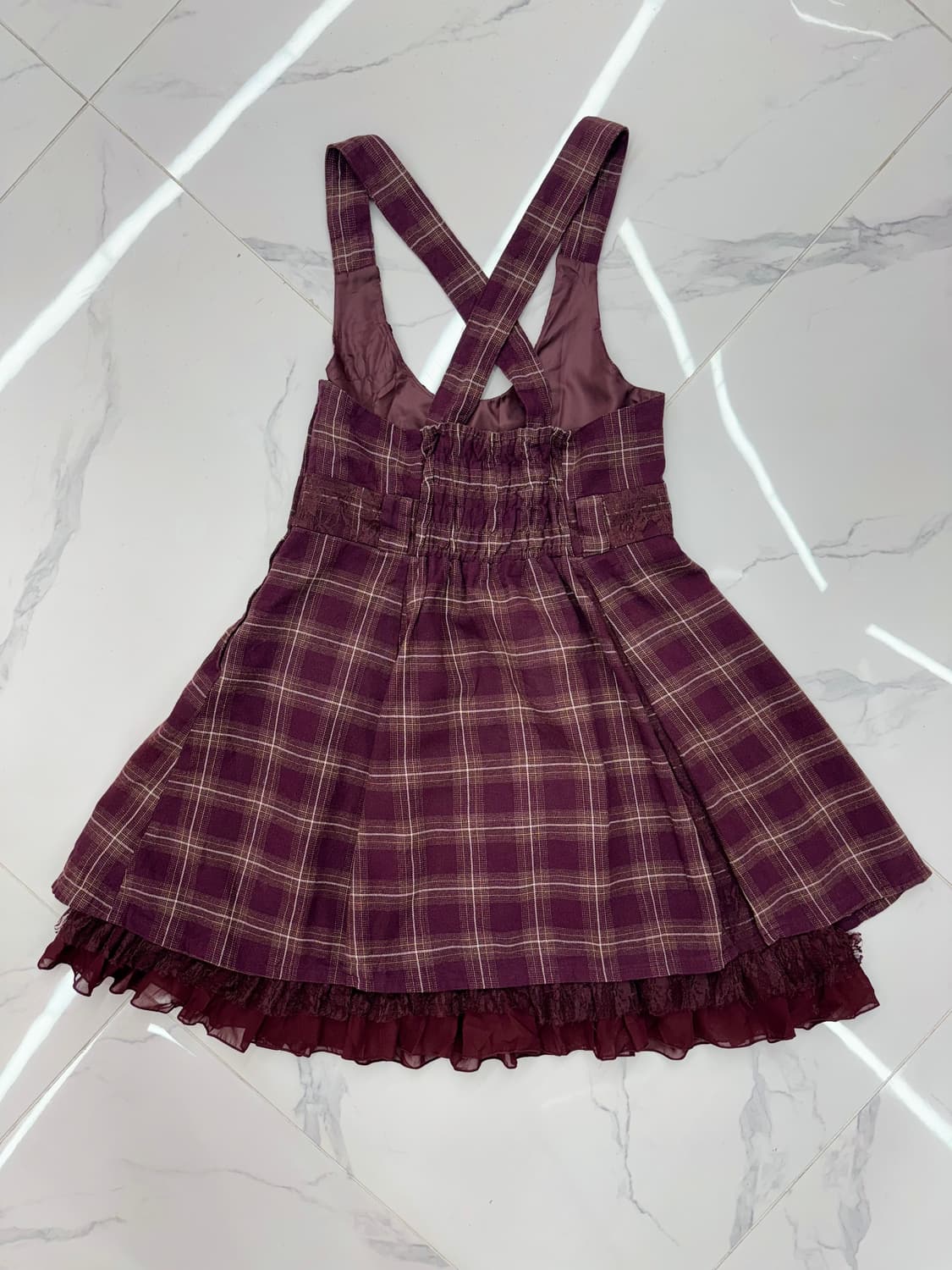 •Japanese vintage 체크 뷔스티에 버건디 원피스 상품이미지2