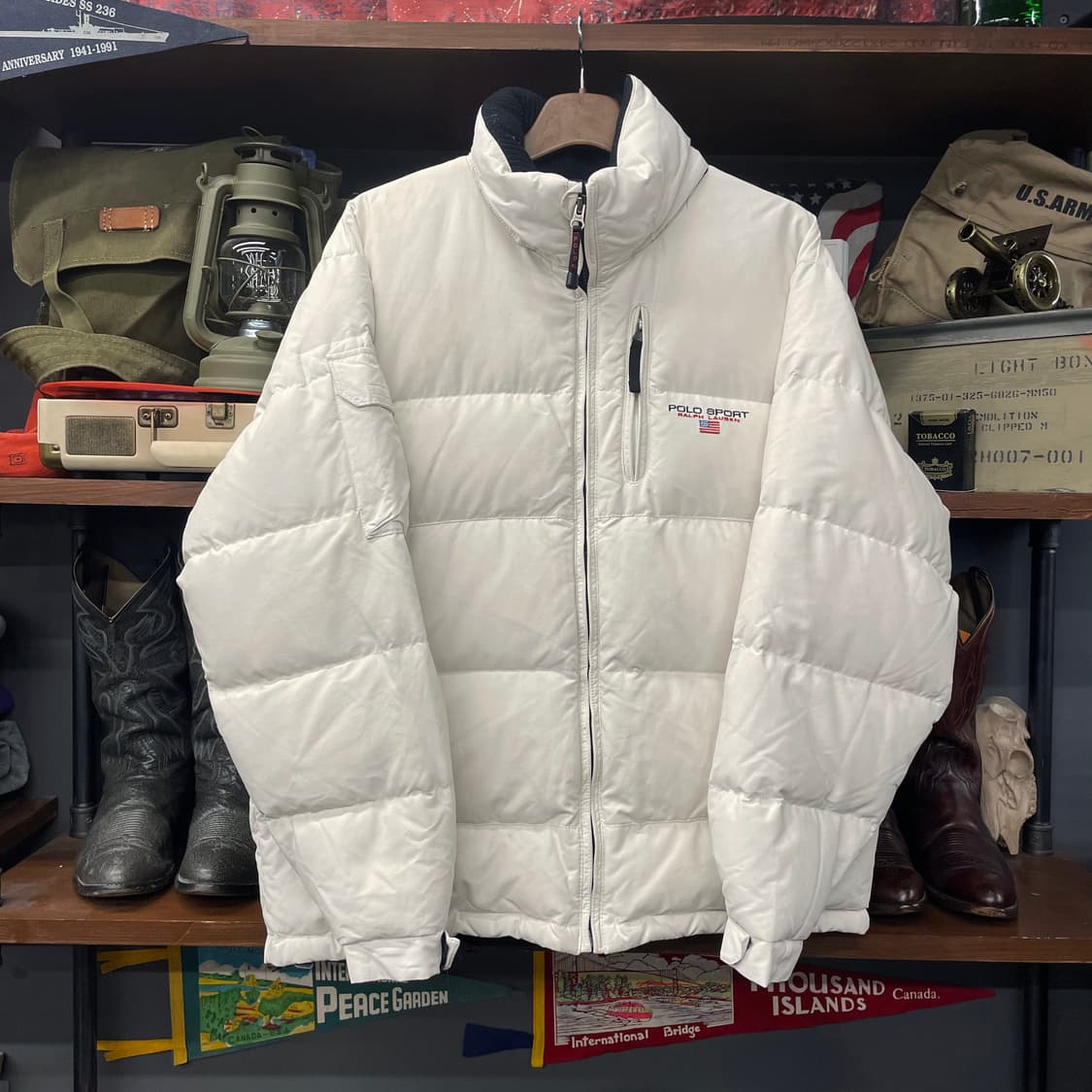 90s 폴로 스포츠 후드 내장 다운 푸퍼 화이트 패딩 자켓 N203 상품이미지1