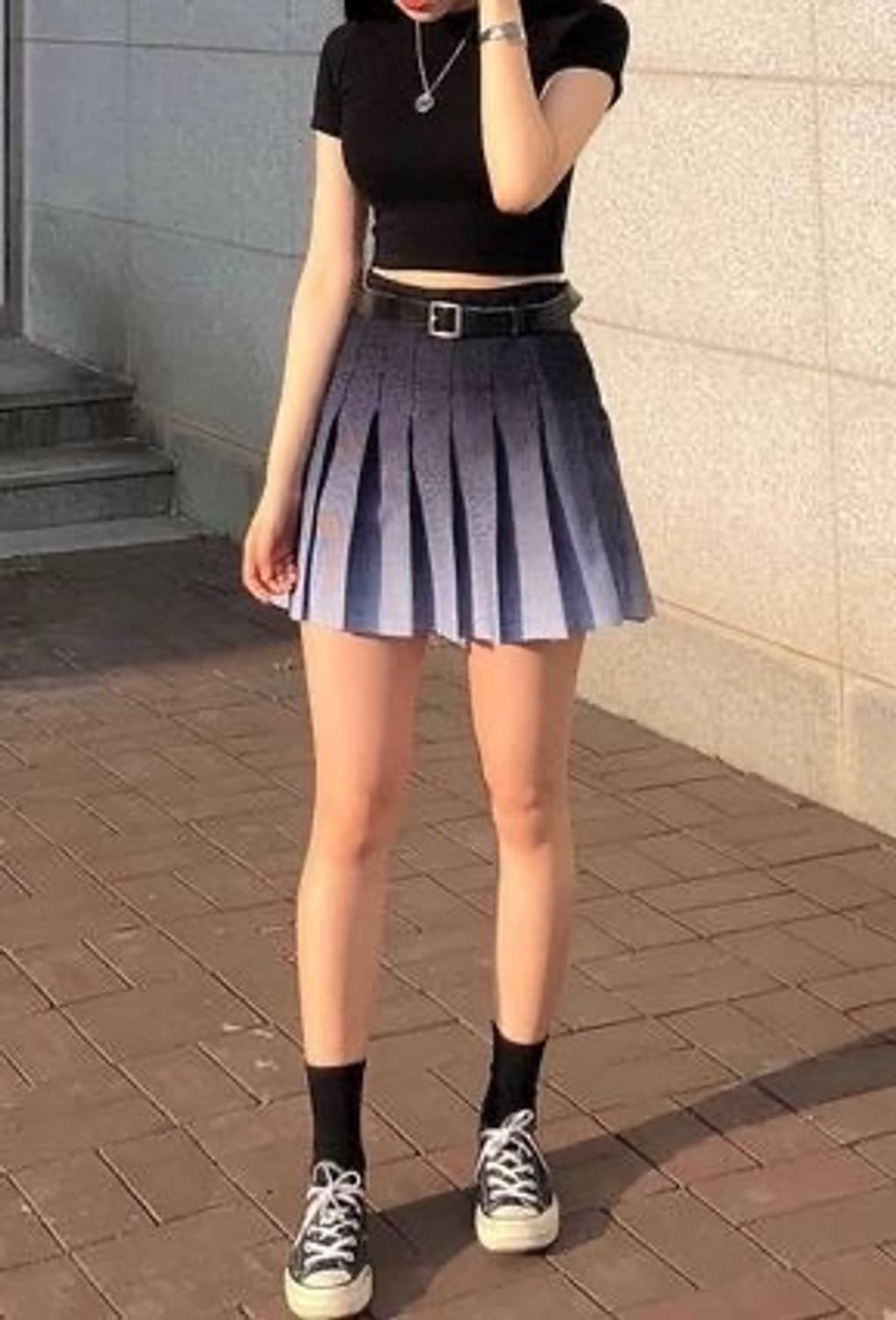 AA 아메리칸어패럴 그라데이션 플리츠스커트 네이비 상품이미지6