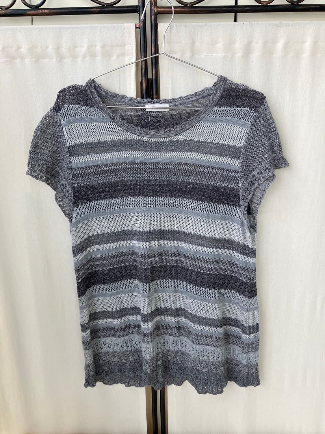 빈티지 그레이 스트라이프 프릴 니트 반팔 1237 모리걸 y2k 스트릿  상품이미지5