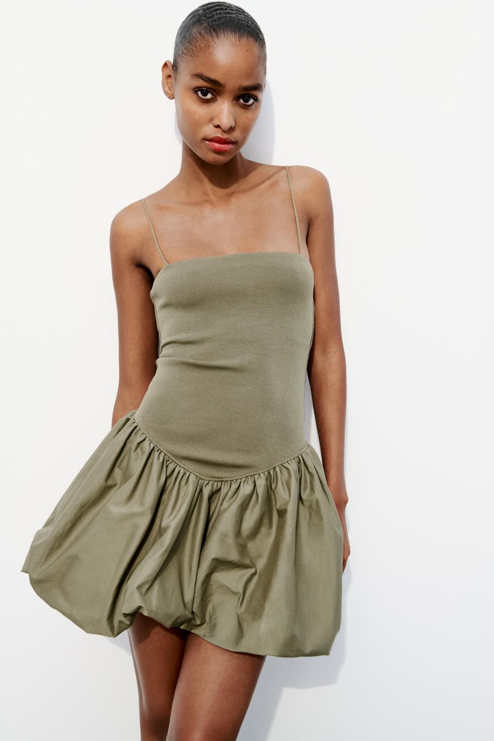 자라 벌룬 포플린 리브드 콤비 원피스 m 상품이미지1