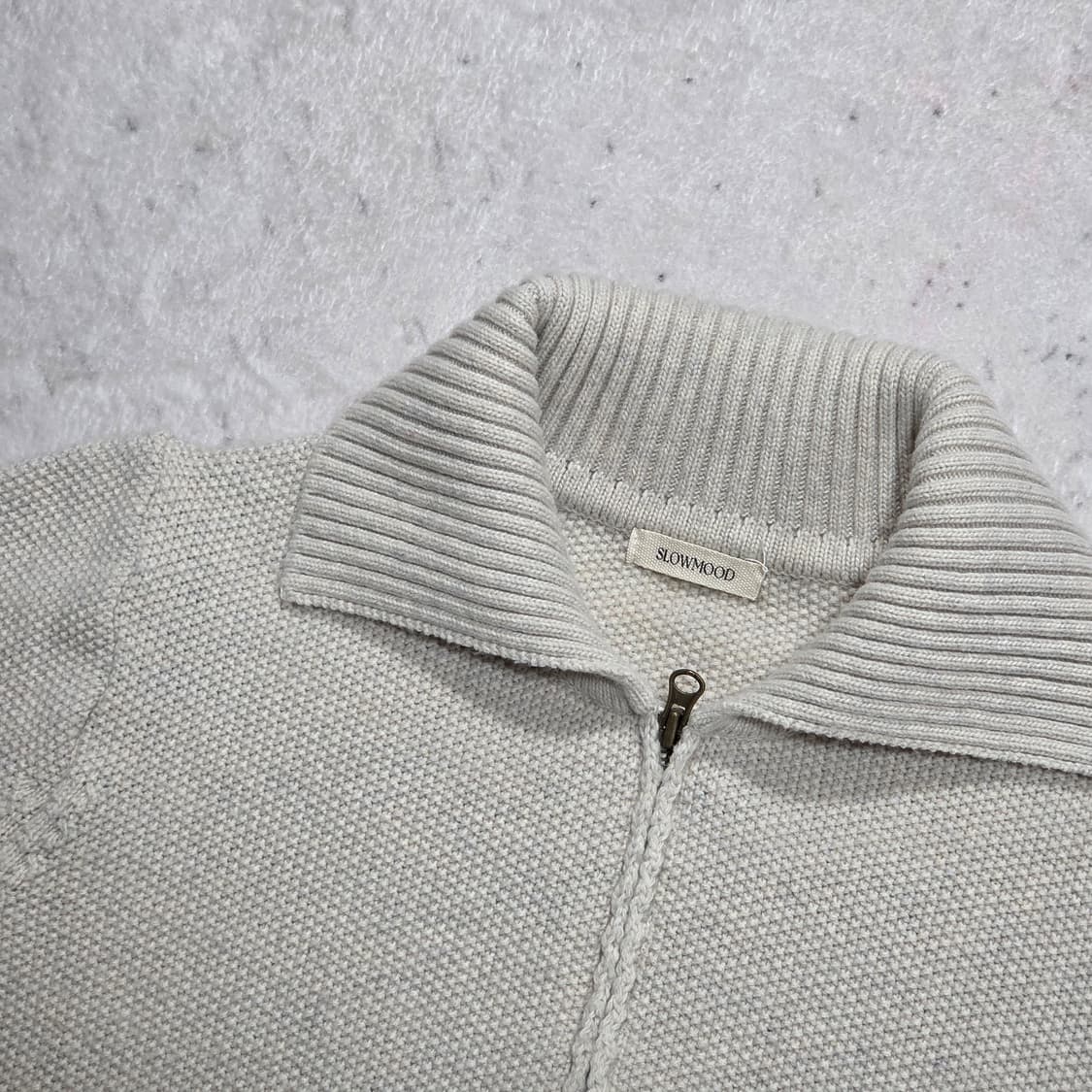 오트밀 하이넥 크롭 투웨이 니트집업 상품이미지2