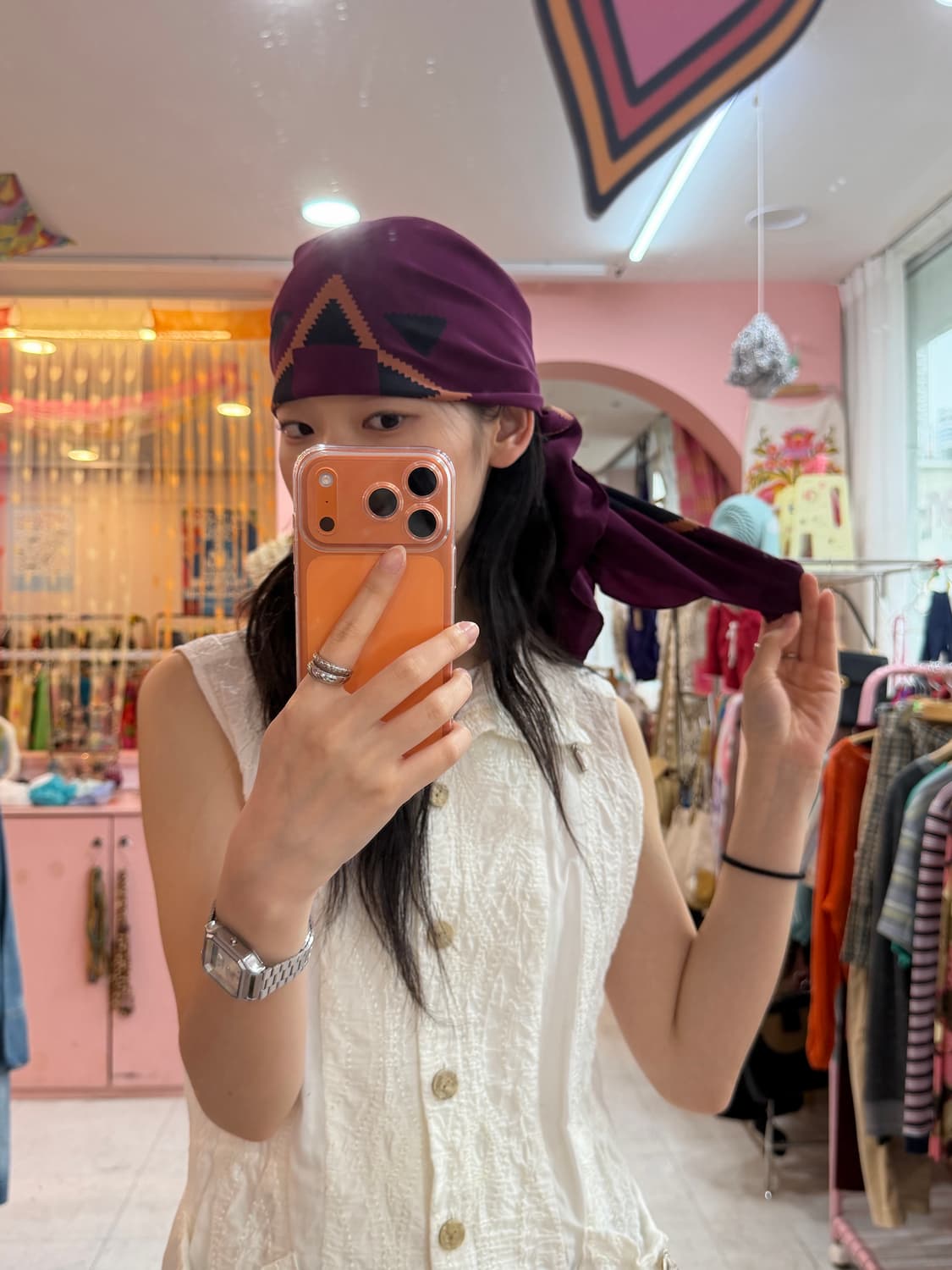 빈티지 기하학 패턴 스카프 상품이미지3