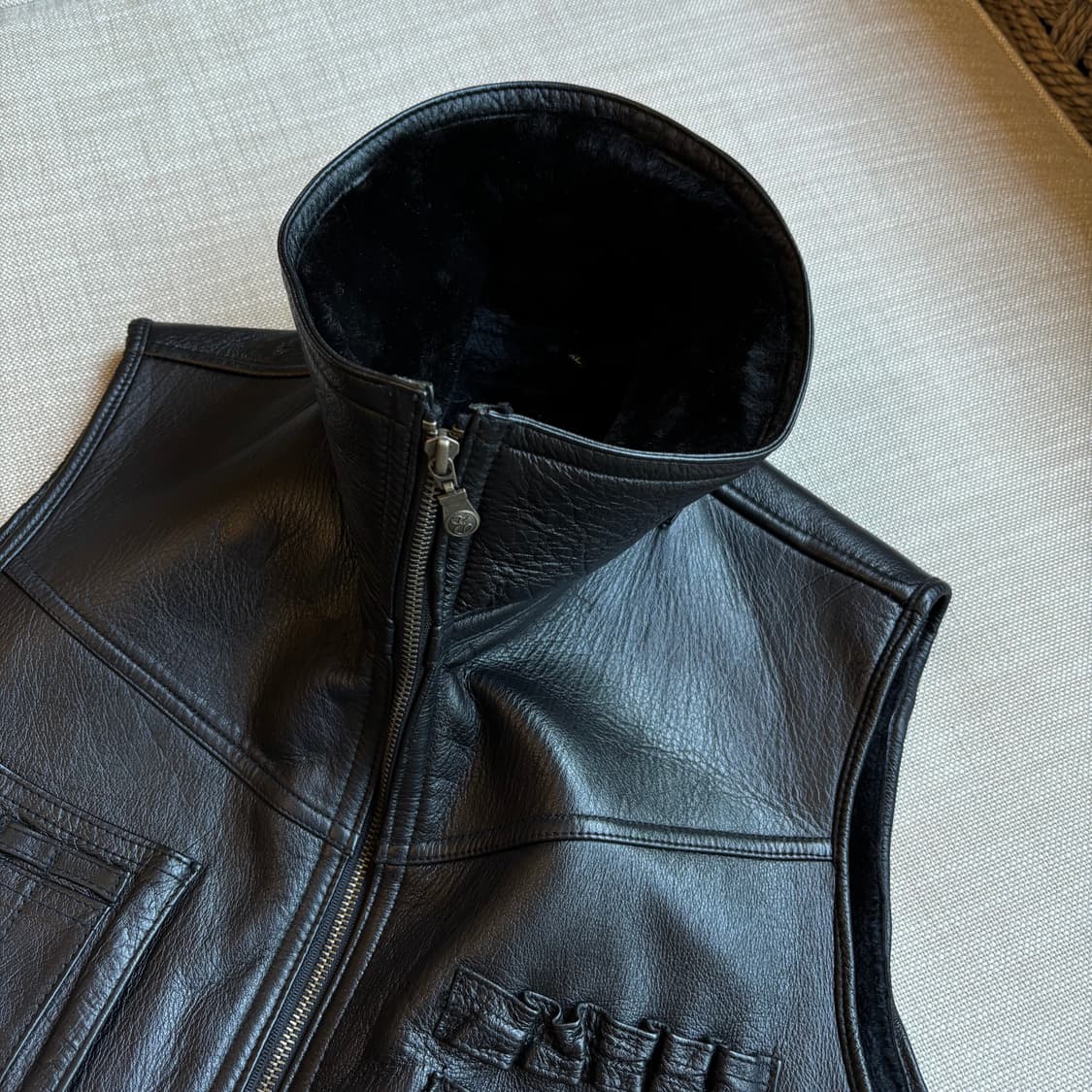 무스탕 블랙 가죽 베스트 남성 (100-105size) 상품이미지4