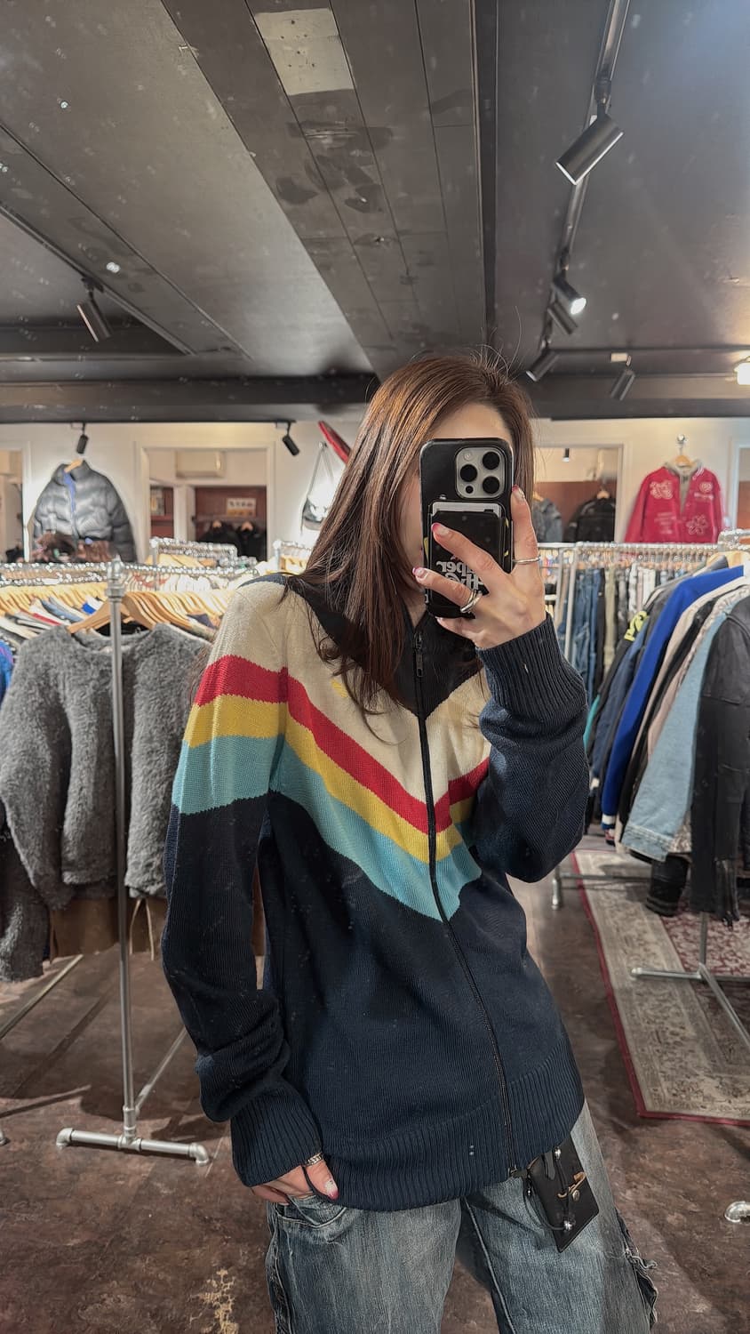 아디다스 레트로 네이비 멀티 스트라이프 니트집업 M 상품이미지7