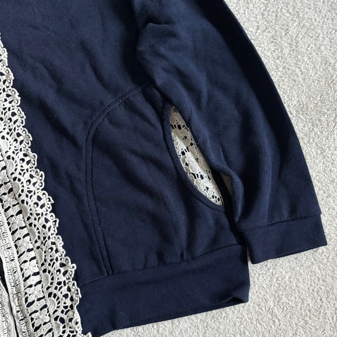 일본빈티지 sorridere 네이비 레이스포인트 후드집업 상품이미지3